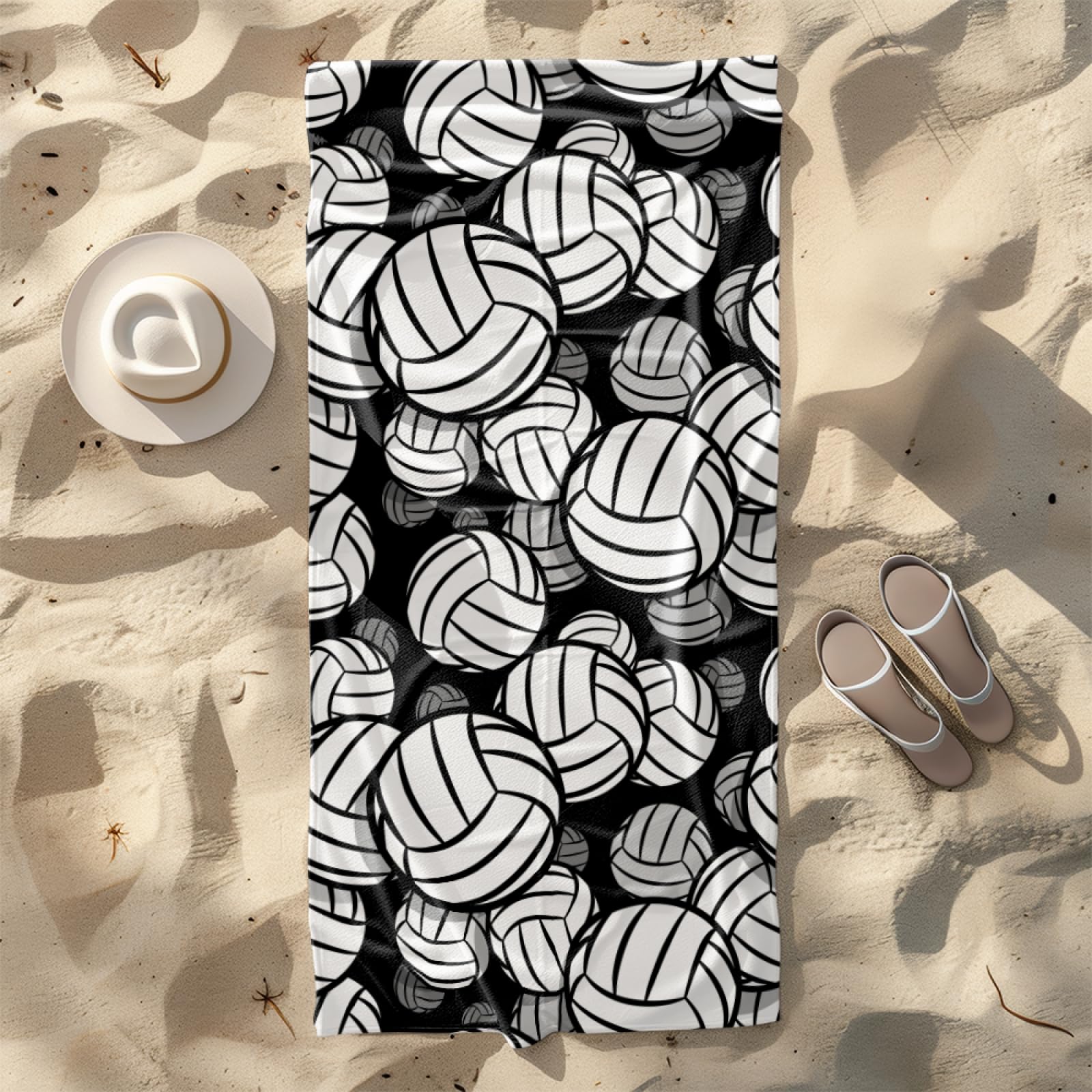 Tapis de Plage XXL Anti Sable Boule Noire Blanche Serviette Piscine Adulte,Natte De Plage Pliable, Voyage Accessoires De Plage Camping,Serviette de Bain Personnalisée