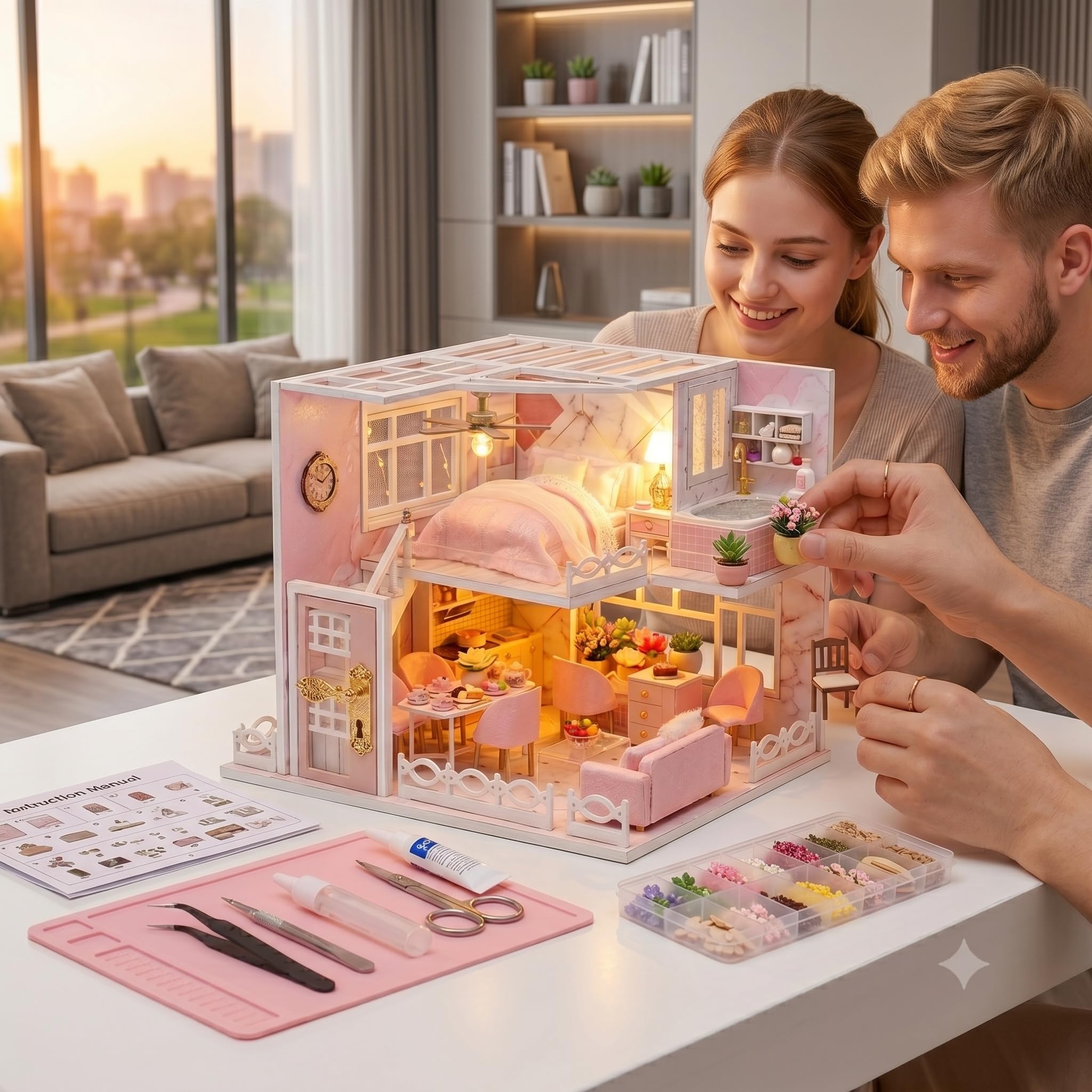 Maison Miniature de Poupée DIY, Maquette en Bois 3D Kit de Construction