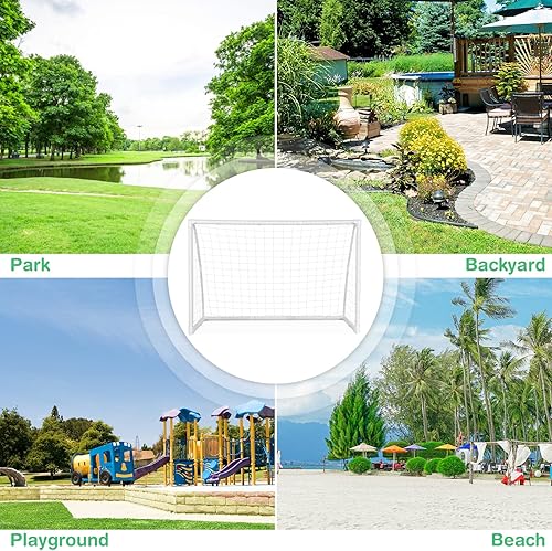 Miniatura 9 de GYMAX Soccer Goal, Soccer Goals for Backyard with All Weather Net, Ground Stake & Zip Ties, Easy Assembly Folding Soccer Frame and Net for Kids