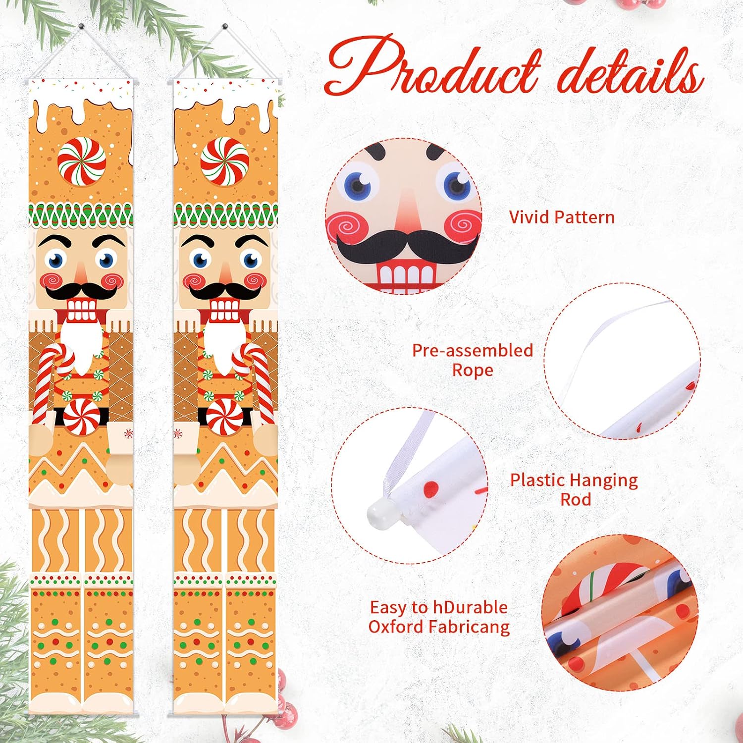 Tatuo 2 Pcs Christmas Nutcracker Door Banners Gingerbread Nutcracker Porch Banner Cane Candy Soldier Porch Signs Xmas Holiday Nutcracker Door Decors for Outside Indoor Outdoor Party Supplies Decor