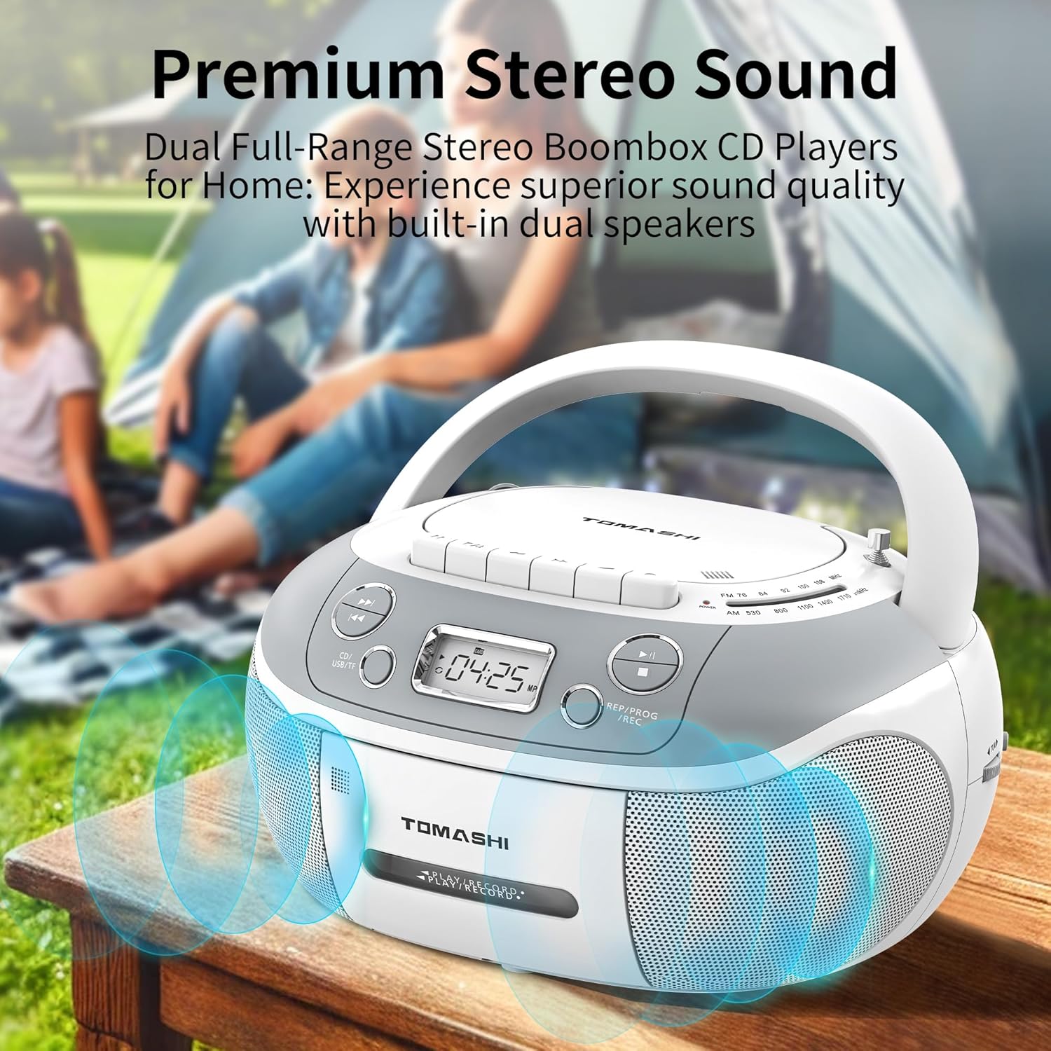 CD Player Boombox Cassette Player,Stereo Sound,Portable Boombox AM FM Radio Tape Recording with USB/SD,Headphone Jack,LCD Display for Home,Kids,Gift(CD-860A)