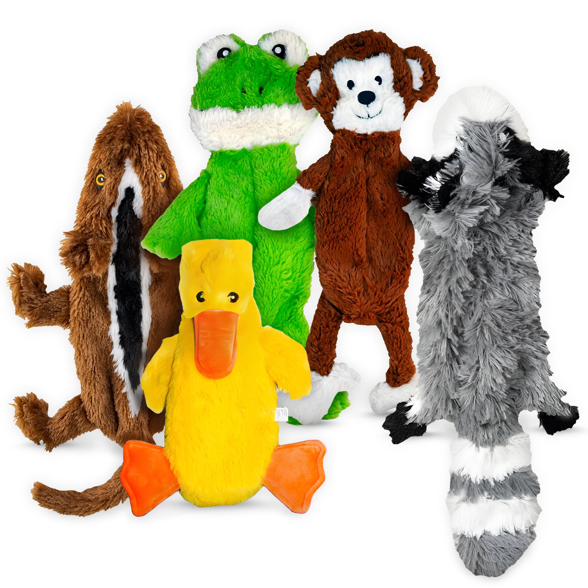 FGA MARKETPLACE Racoon-Squirrel-Duck-Frog-Monkey Flat NO Stuffing NO Squeak Plush Dog Toy, Funny Style Will Entertain Your Pet for Hours
