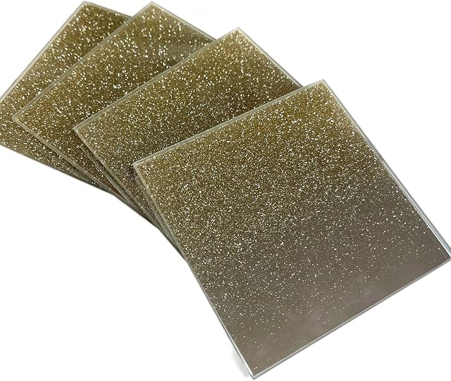 Set of 4 Rhinestone Glitter Silver Gold Sparkle Mirrored Glass Drinks Wine Coffee Mug Cup Table Mats Coasters S/4 (Glitter, 1)
