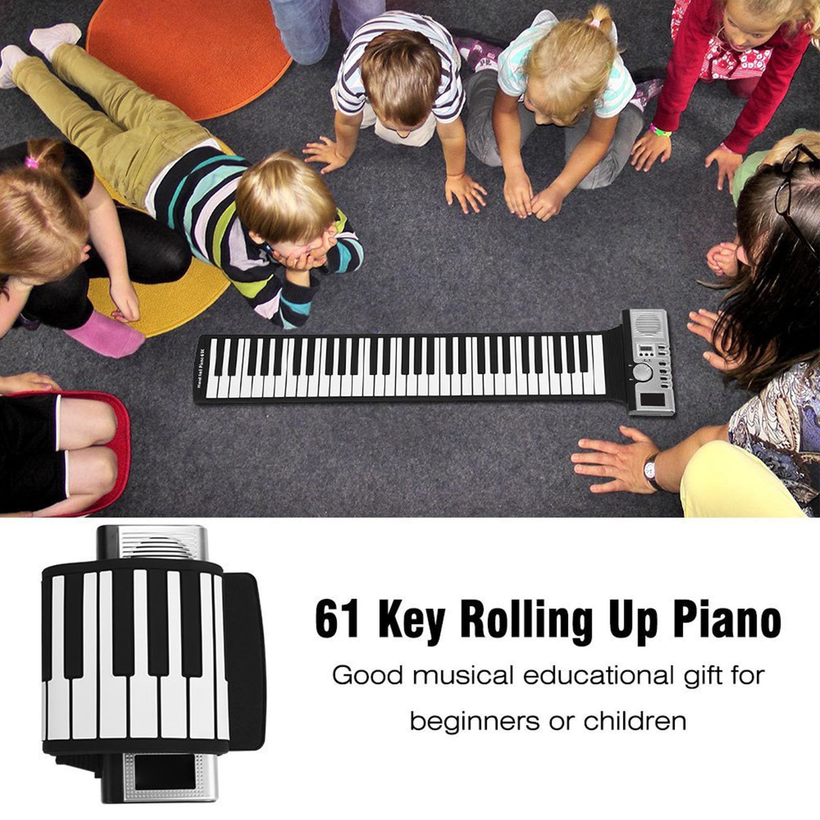 Tastiera Elettronica Arrotolabile Silicone 61 Tasti con Casse Integrate, per PC, Bambini e Principianti