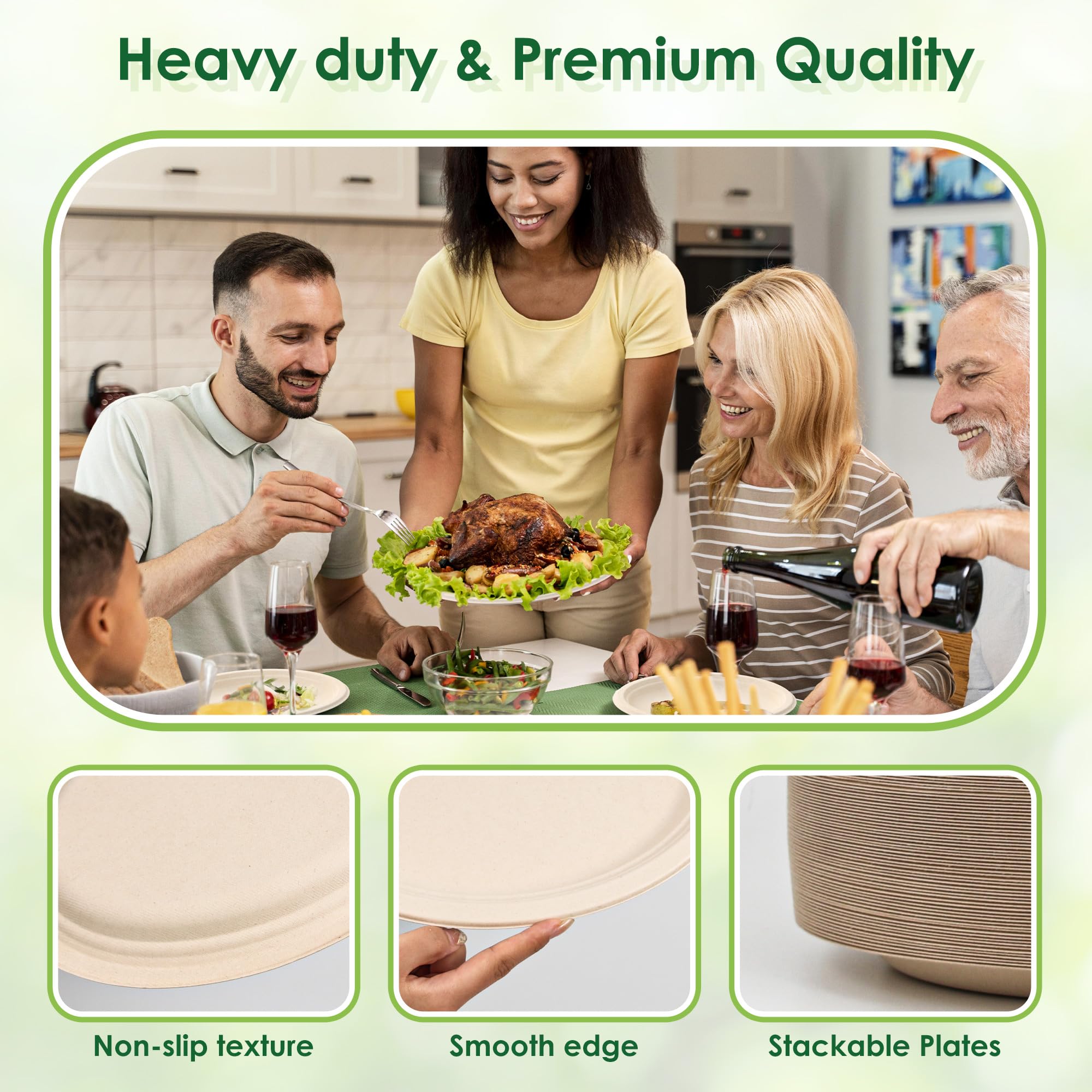 Piatti di carta ovali compostabili al 100%, 32,5 cm, confezione da 50 piatti usa e getta in bagassa, ecologici, biodegradabili, per barbecue, feste, picnic, colore marrone naturale