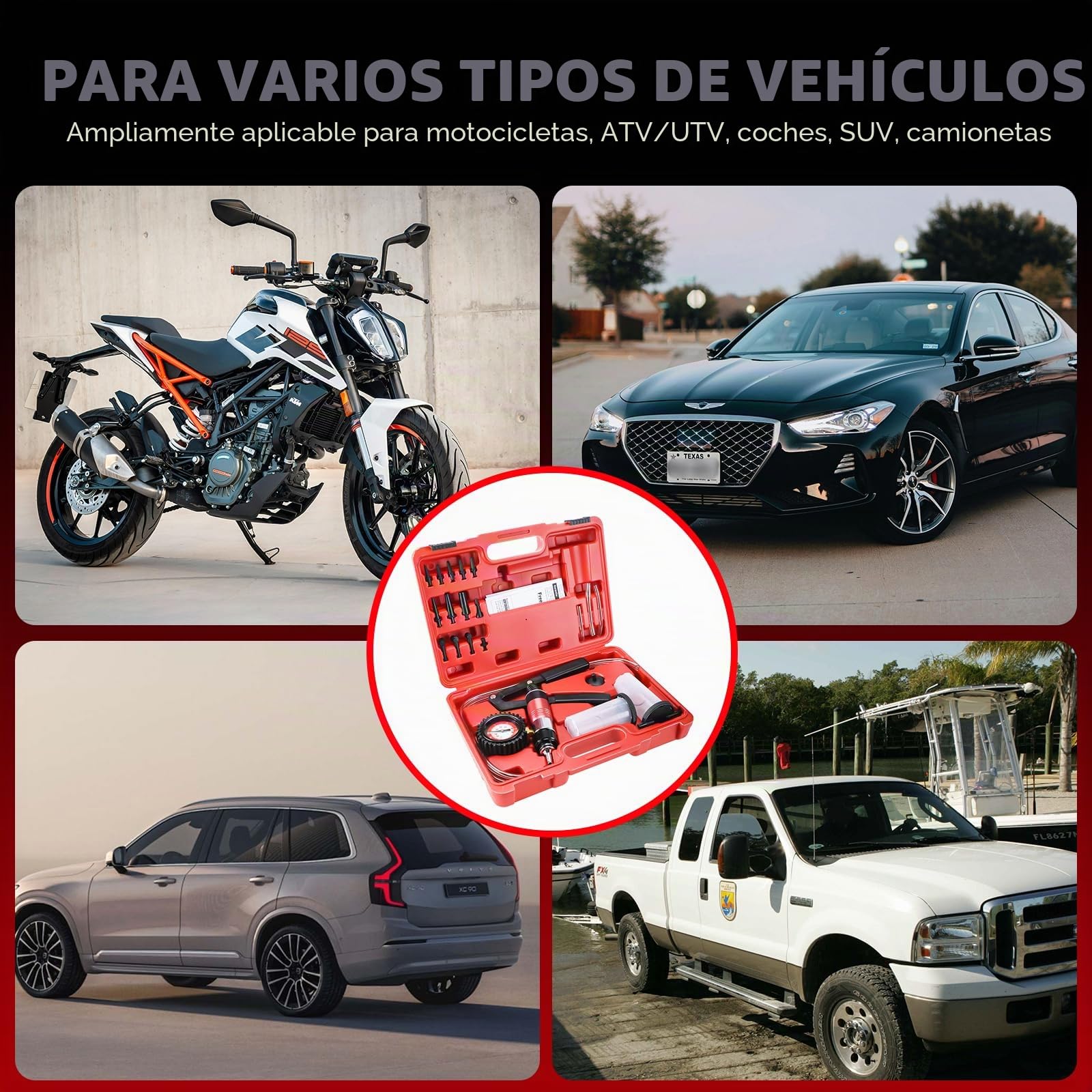 FreeTec 21PC Probador de Bomba de Vacío de Mano, Kit de Purga de Frenos con Medidor de Vacío, Adaptador y Estuche, para Vehículos Automotrices, Camiones y Motocicletas