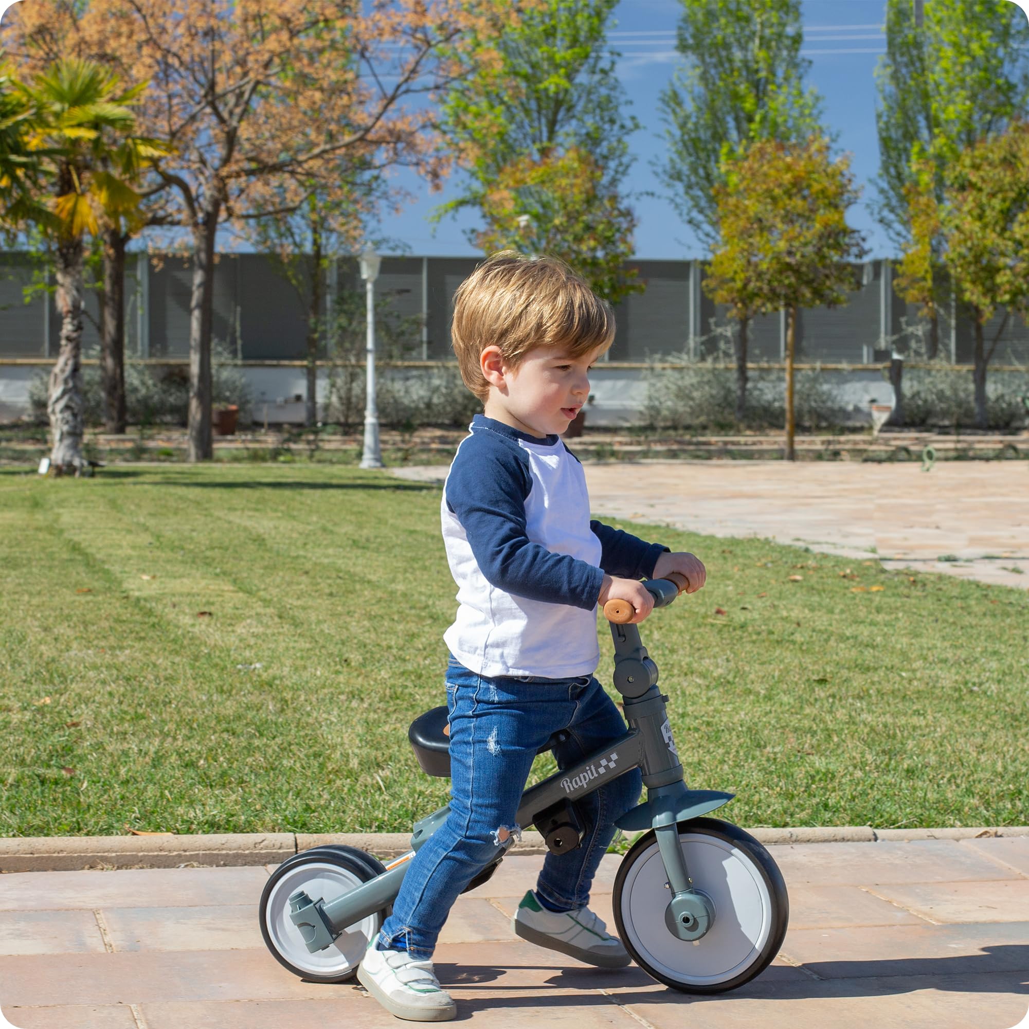 Interbaby Triciclo Evolutivo Bebé 5 en 1 | Triciclo Bebé 1 Año Convertible en Bicicleta sin Pedales | Bici Bebé y Correpasillos 1-5 Años | Ajustable, Transformable y Estable (Gris)