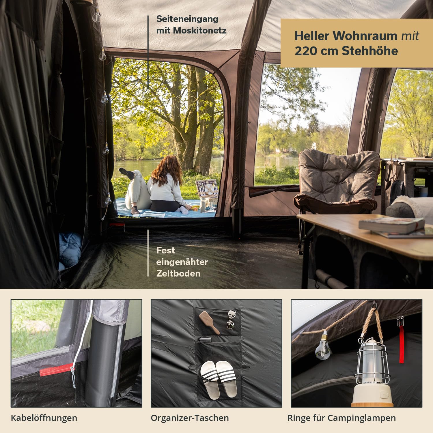 Skandika Timola 6 Air Tenda da campeggio gonfiabile per 6 persone | con/senza tecnologia Sleeper, colonna d'acqua 4000 mm, altezza 220 cm, telone