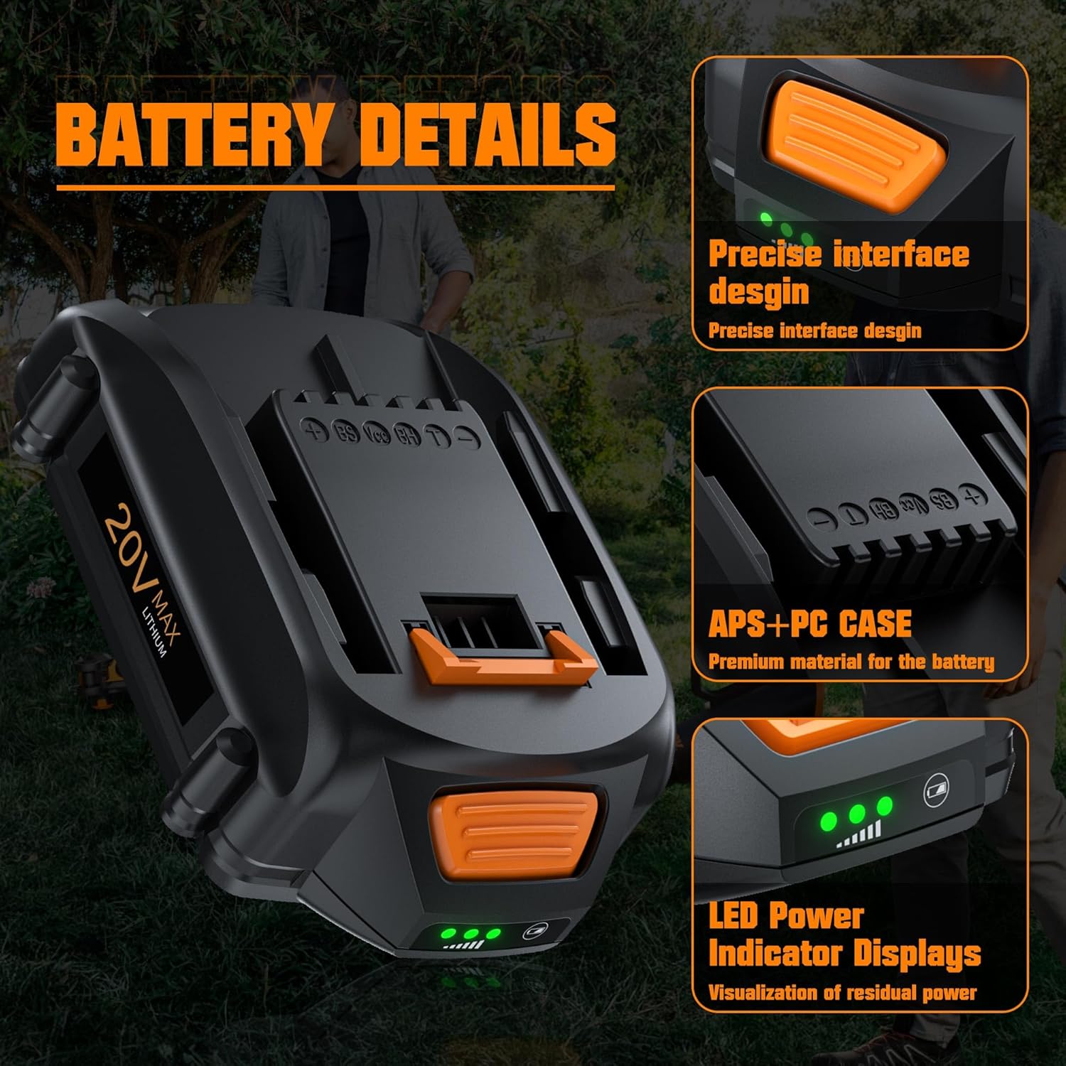 Bonacell 2Pack 4.0Ah WA3525 Replacement for Worx Battery 20V Power Share Max 20V WA3575 WA3520 WG151s WG890 WG891 Leaf Blower Tools Batteries with LED Power Indicator