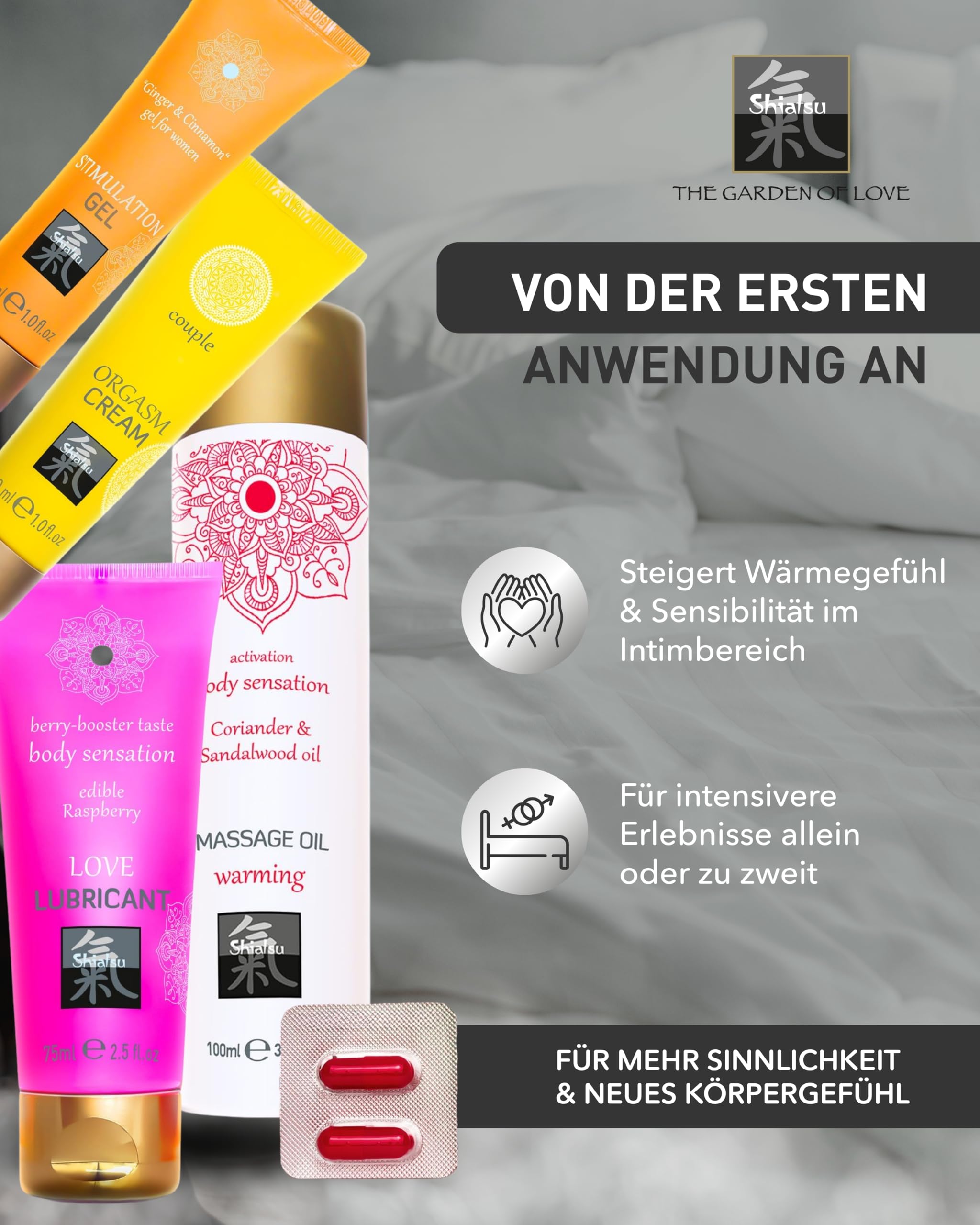 HOT Junggesellinnenbox I Mit Stimulation Gel, Couples Cream, Gleitmittel, Massageöl & Libido-Kapseln I Hochwertige Inhaltsstoffe, verführerische Düfte & Aromen I Ideal als Geschenk