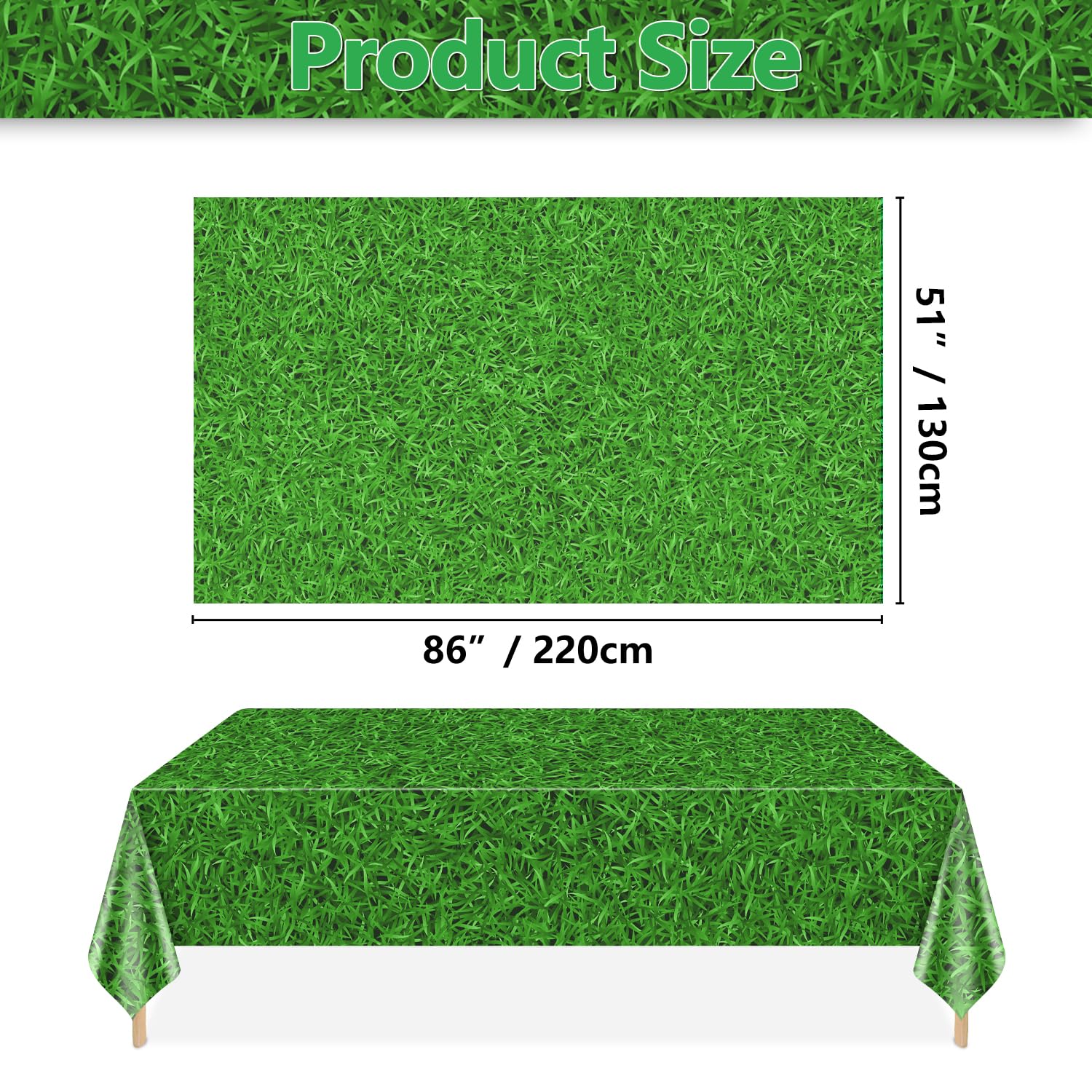 APUXXJUPA 4 Pcs Green Grass Tablecloths, 130 x 220 cm Grass Table Covers for Golf Party Decorations Woodland Baby Shower Decorations - Image 2
