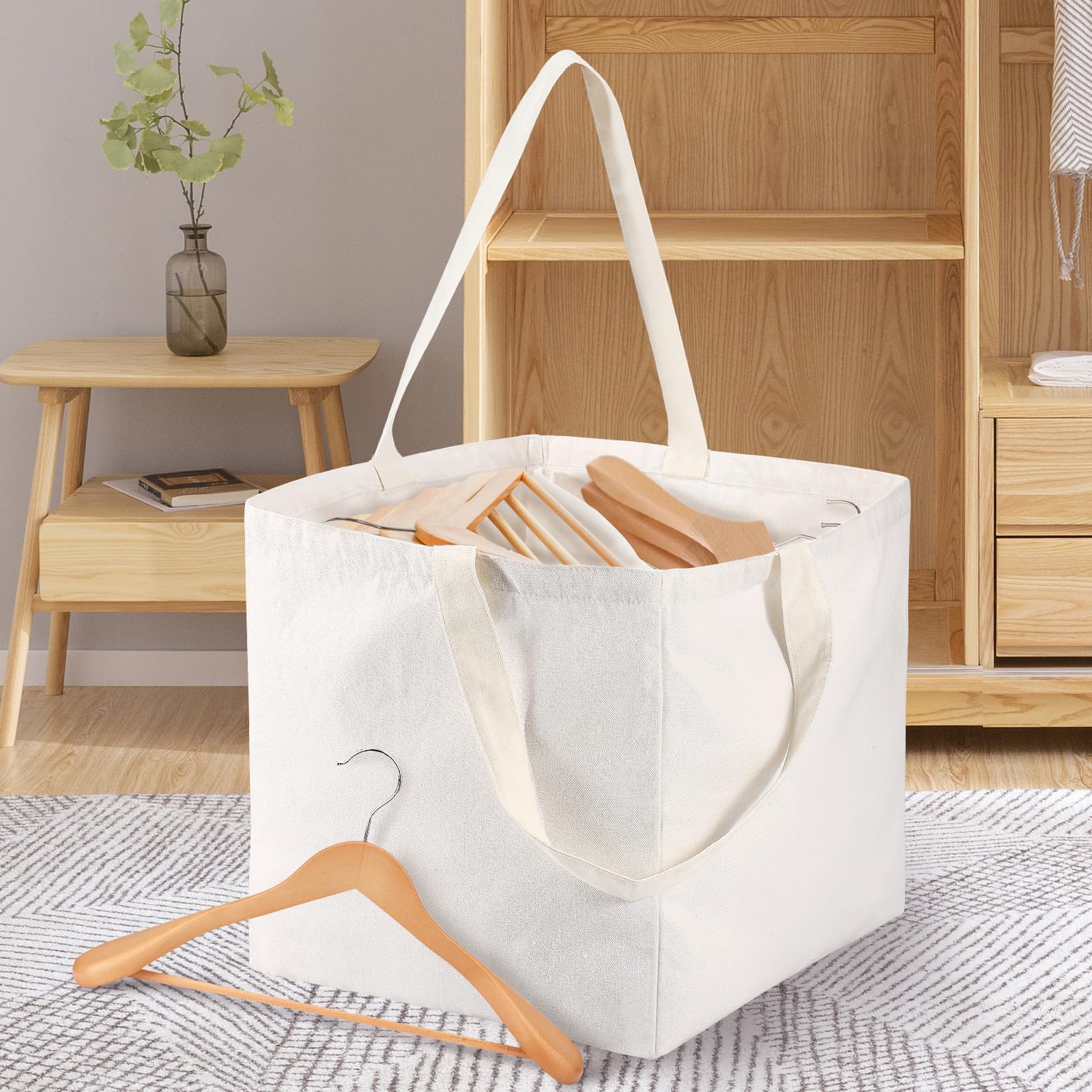 Alongen Square Clothes Hanger Bag,With Handles Large Capacity Clothes Hanger Organizer Bag Foldable Clothes Organizer Holder For Space Saving White(Square)