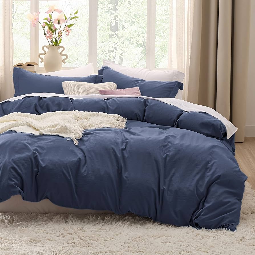 掛け布団カバー 3点セット 海外キングサイズ Navy(ネイビー・紺色系) Ⓣ Amazon.com: Bedsure Navy Duvet Cover King Size - 3 Pieces