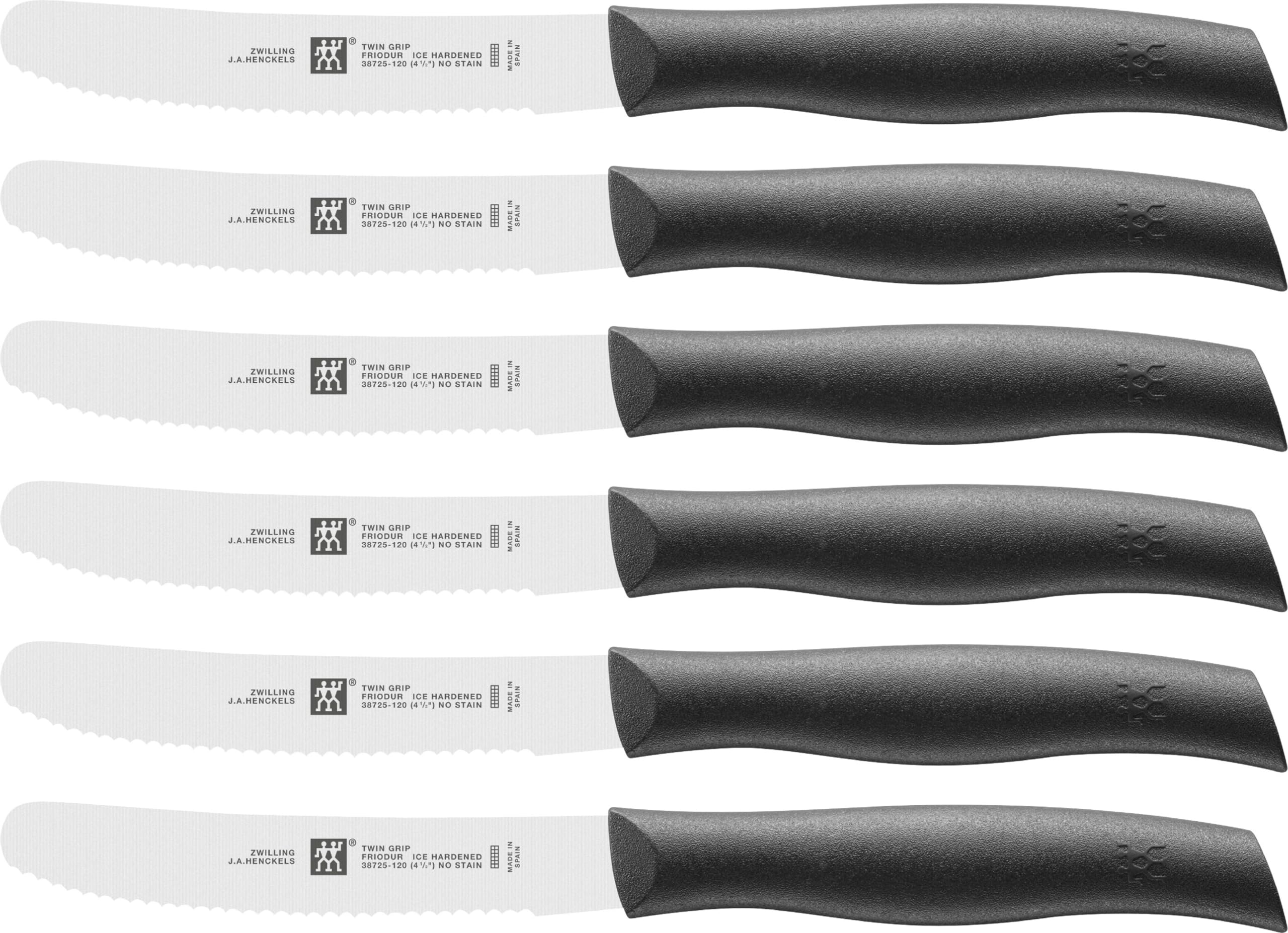ZWILLING TWIN Grip Frühstücksmesser Set 6-teilig, Universalmesser, Rostfrei, Wellenschliff für Brot Obst Gemüse, Kunststoff-Griff, Schwarz