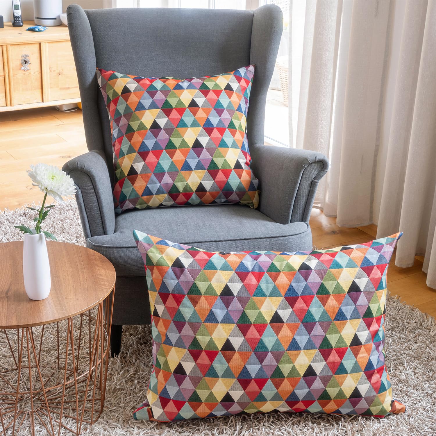 Selfitex Buntes Couchkissen XXL 60x80 cm, Sofakissen mit Füllung und Bezug, kuschelweiches Lesekissen, dekoratives Fernsehkissen, Deko- und Kopfkissen, Rückenkissen (Dreieck)