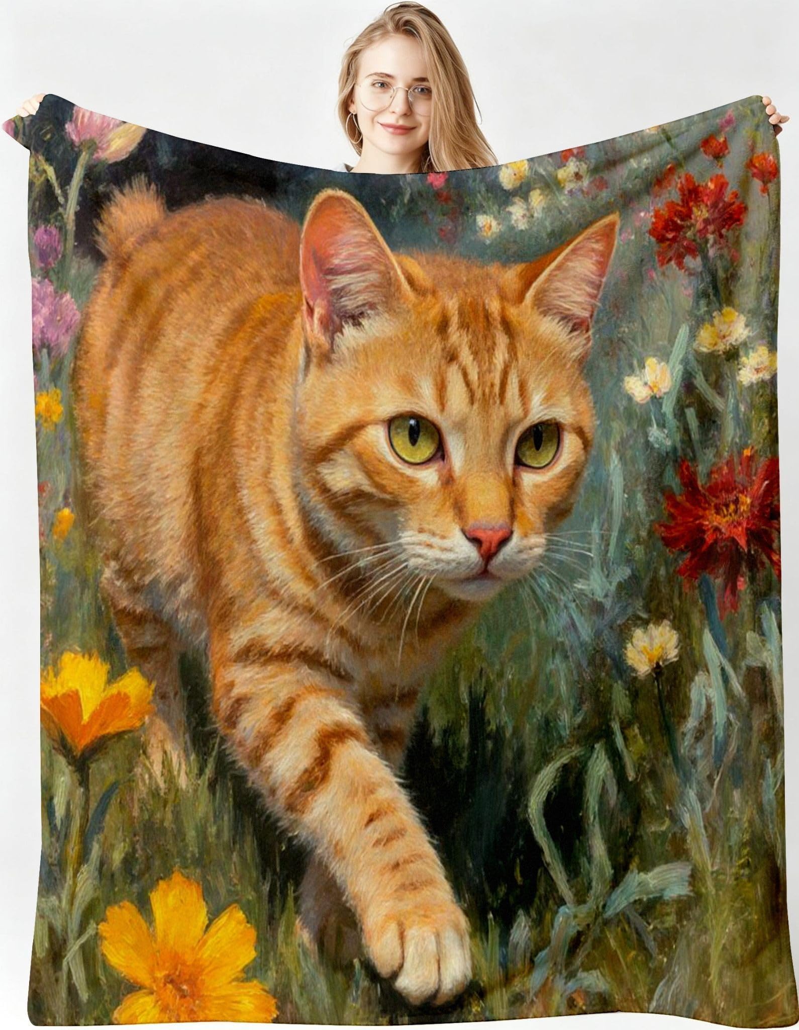 Manta Grande 180x220 cm Gato Florido Polar Franela Térmica-A124