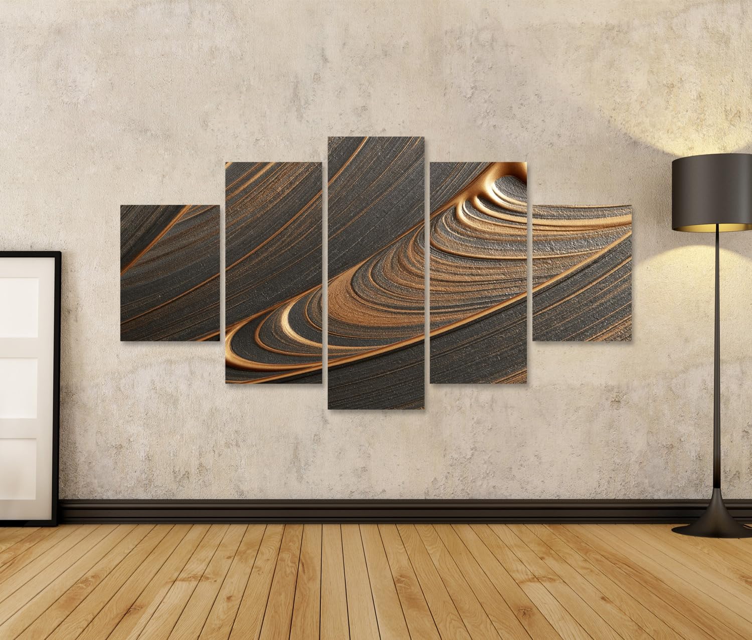 islandburner Bild auf Leinwand Eleganter Goldakzent Kunstdruck Wohnzimmer Für Kunstliebhaber - 5-teilig