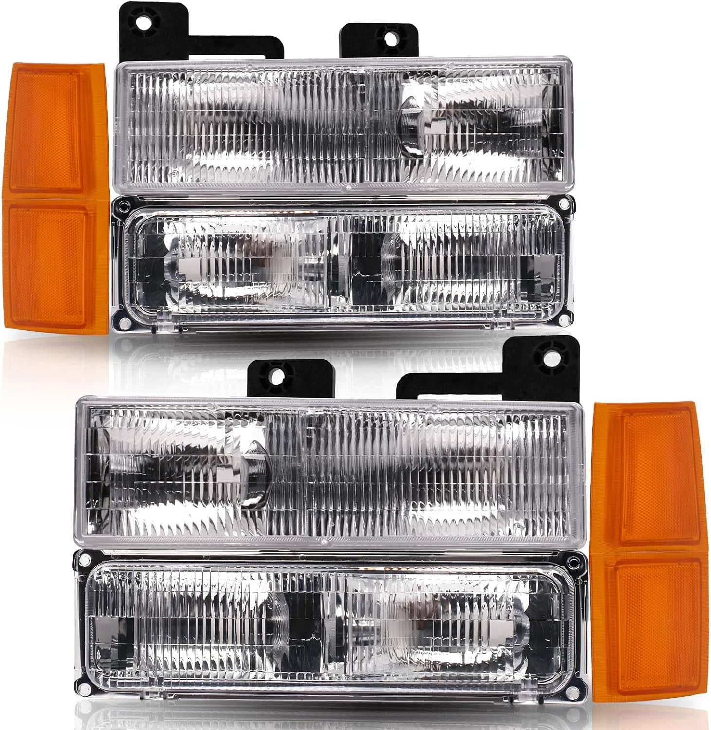 Headlights Assembly for 1994 1995 1996 1997 1998 Chevy Silverado Tahoe Suburban C/K 1500 2500 3500 NOT For GMC Replacement Headlamp w/Bumper Lights