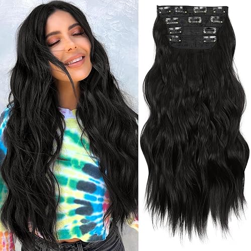 KooKaStyle - Extensiones de cabello sintético con pinza, largo y ondulado, grueso, con fibra de doble trama extensiones de cabello natural de 20