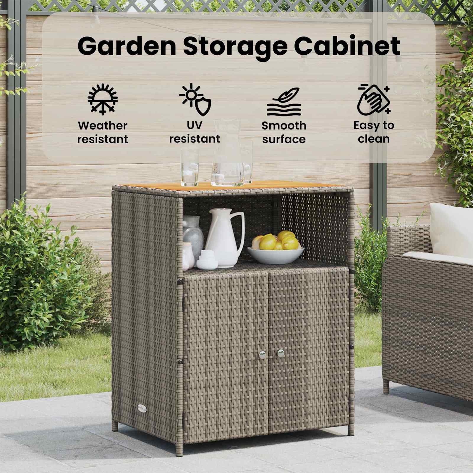 vidaXL Armadietto Grigio 70 x 50 x 87 cm Poliestere e Rattan Roly, Scaffale da Giardino e Terrazzo, Armadietto Rettangolare, Legno e Rattan Resistente, Leggero e Pratico per Esterni