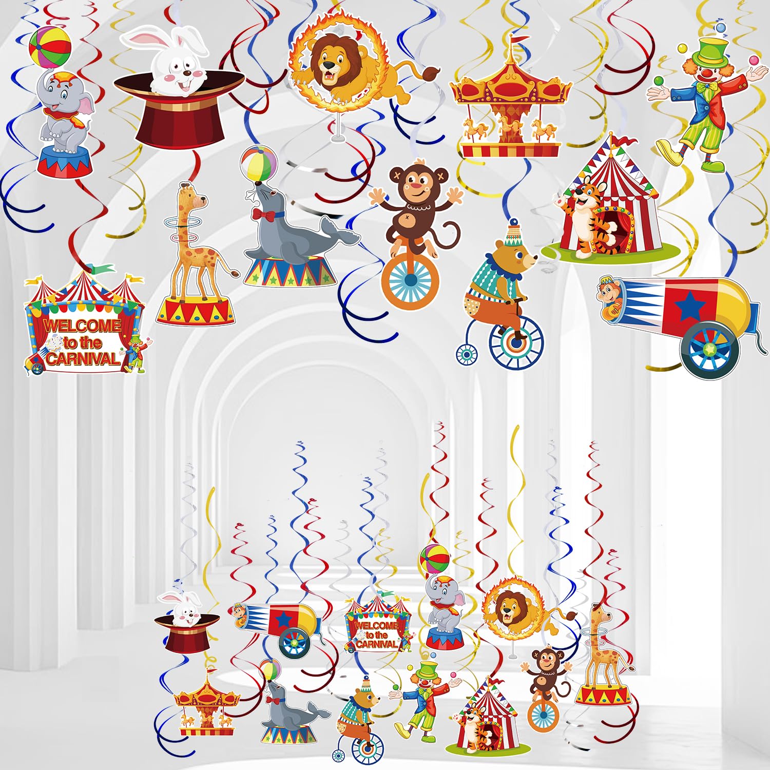 36 Pcs Carnival Hanging Swirl Decorations Colorful Circus Theme Animal Party Supplies Carnival Baby Shower Decor Birthday Favors Double Sided Ceiling