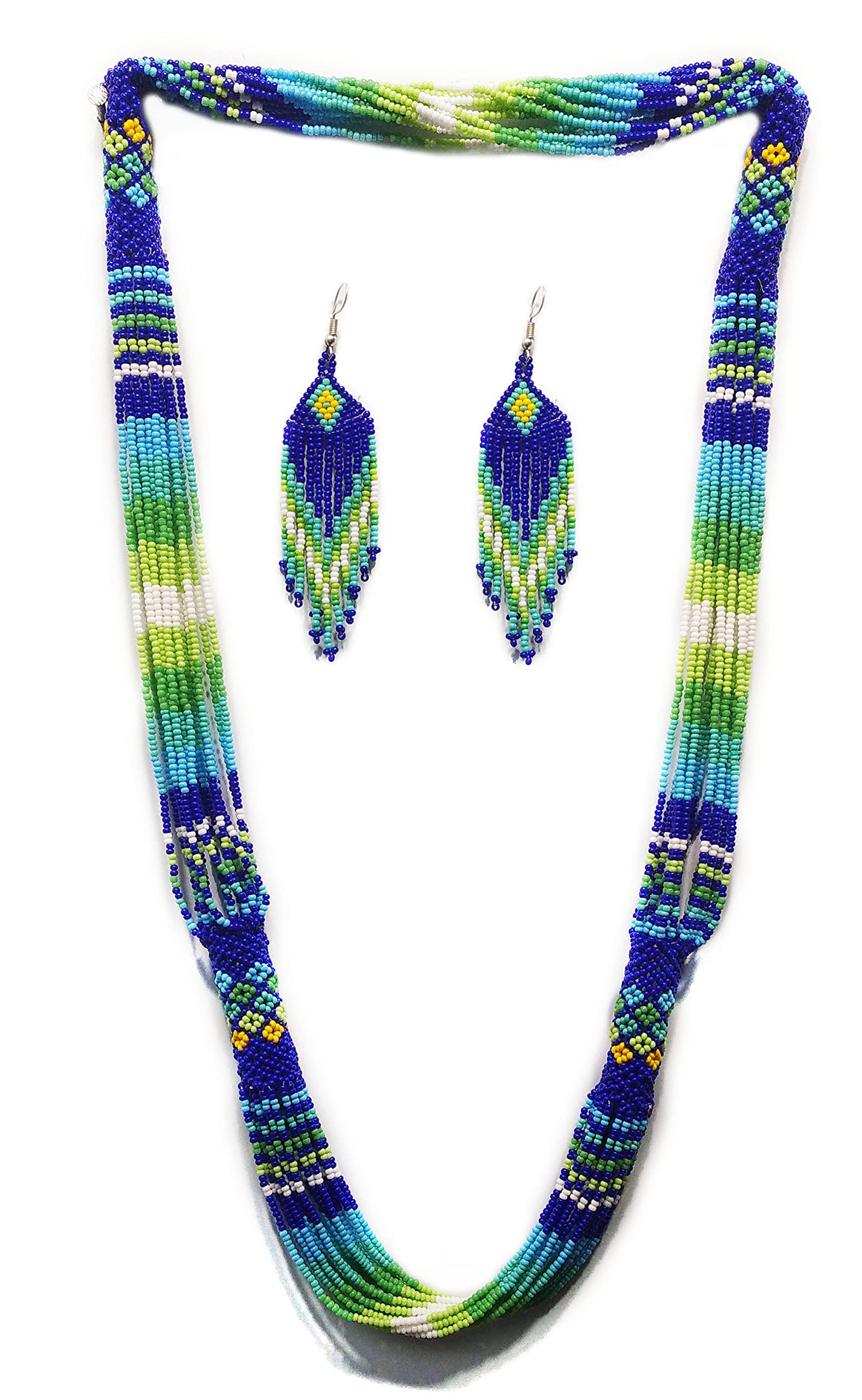 Beaded Necklace, Native Beaded Necklace,Seed Beads Necklace, Rope Necklace For Women,Handmade Necklace Multicolor (Blue,Green) (B096L17RC5) Amazon Price History, Amazon Price Tracker