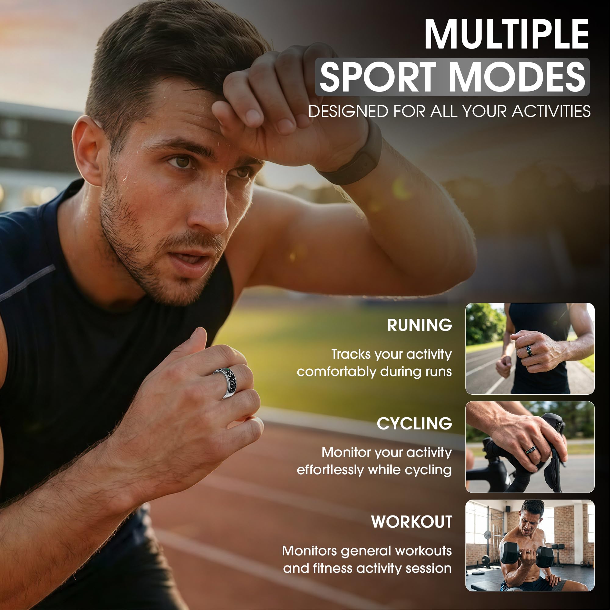 N&G Anillo inteligente para hombres y mujeres, anillo de seguimiento de fitness y salud con pantalla LED, frecuencia cardíaca, contador de pasos y monitor de sueño, modos multideporte, resistente al