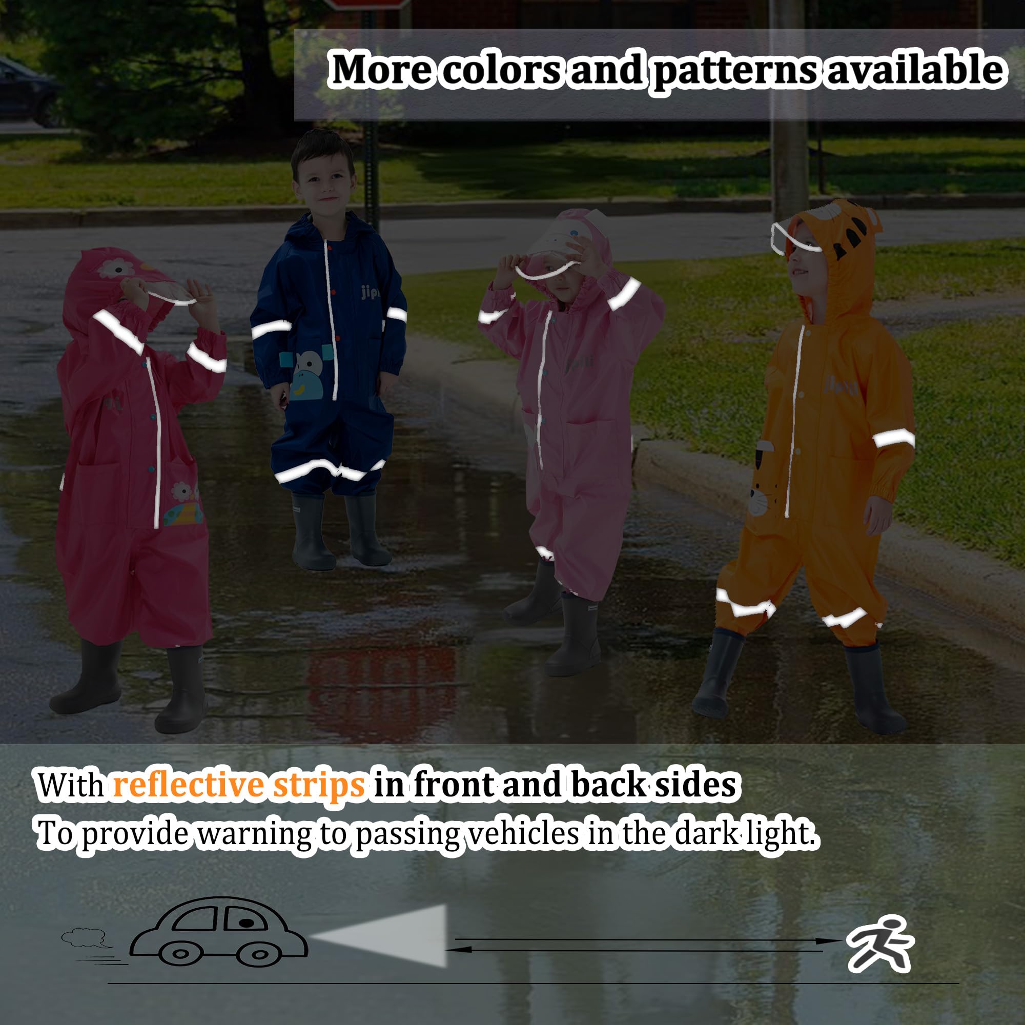 Tuta Impermeabile Antipioggia Bambini Leggero Riflettente Tutina Impermeabile Animale Modello Bambino Bambina Giacche Poncho da Pioggia con Cappuccio All'Aperto per Ragazzi Ragazze 1-8 Anni