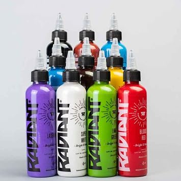 10 Color Set Part 1 Radiant Tattoo Ink 1oz Bottle for Color Tattooing and Shading Real Human Skin by Radiant Colors