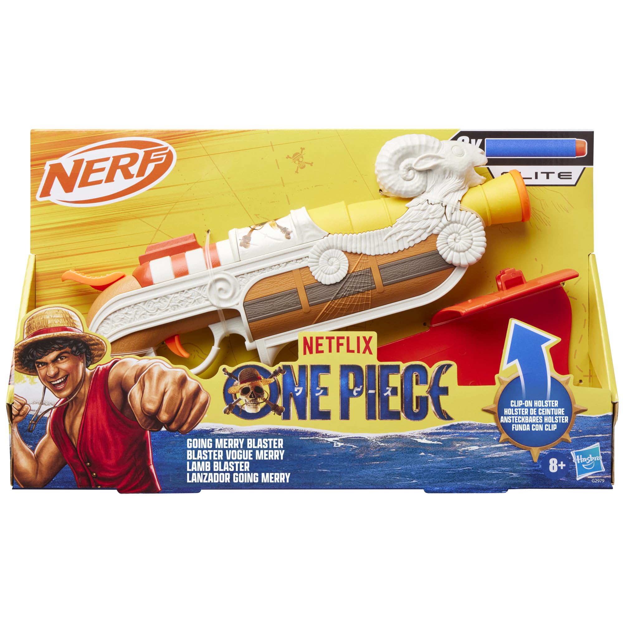 Nerf Netflix One Piece Going Merry Blaster, Clip On Holster, 8 Nerf Elite Darts, Inspired by the Netflix TV Series - Image 3