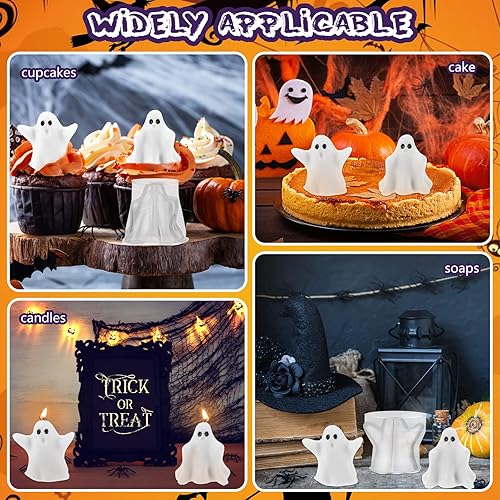 Miniatura 6 de Moldes de vela de fantasma de Halloween para hacer velas, moldes de silicona en forma de fantasma 3D con mechas de vela, jabón de cera, molde de