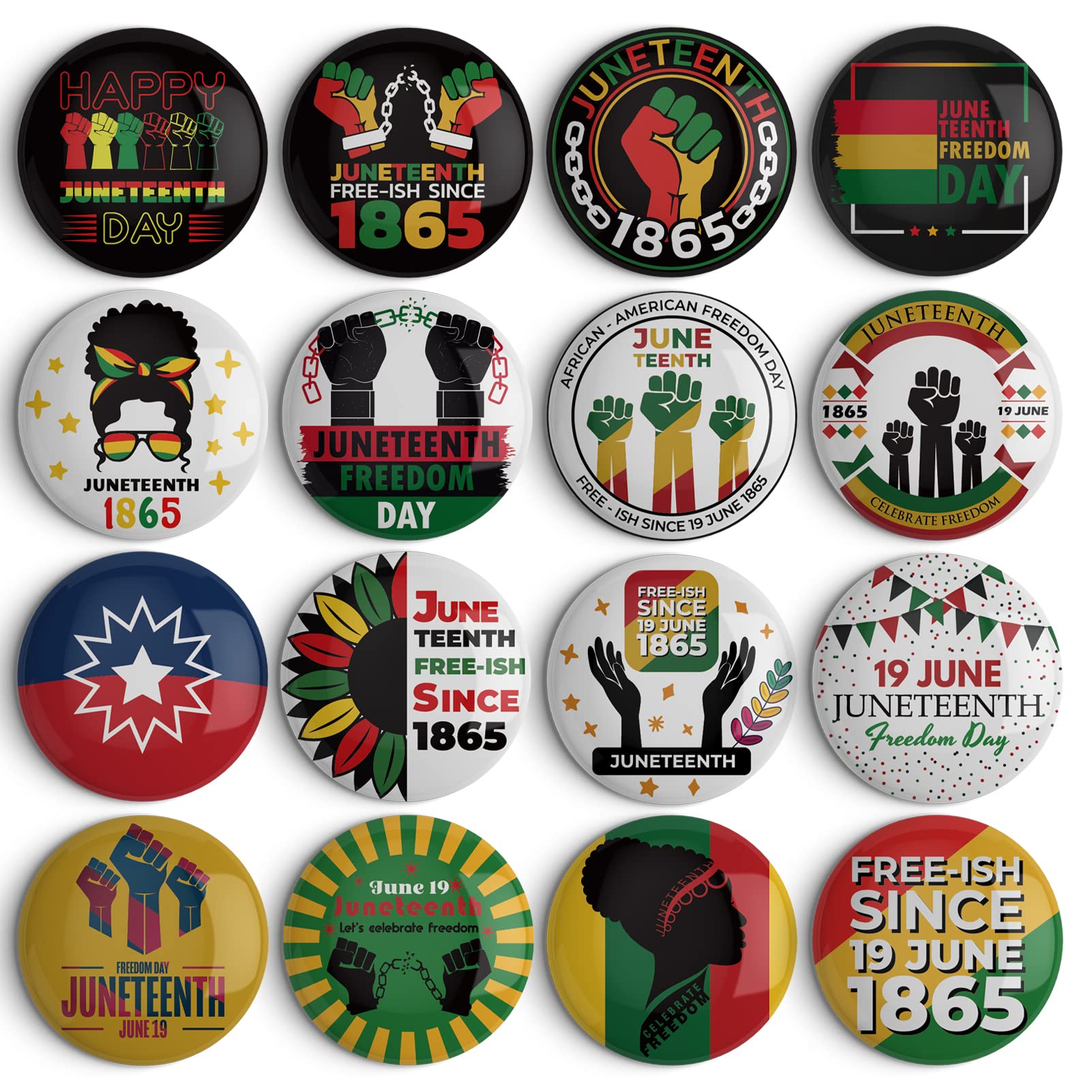 48Pcs Juneteenth Buttons, 4.4cm (1.73 Inch), Happy Juneteenth Badges Pins Bulk, Freedom Day June 19th 1865 Party Favors Supplies Bag Stuffers Fillers,
