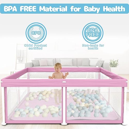 Miniatura 6 de TOREVSIOR Corralito plegable para bebés con alfombra, corralito plegable de 50 x 50 pulgadas para bebés y niños pequeños, corral de juegos de
