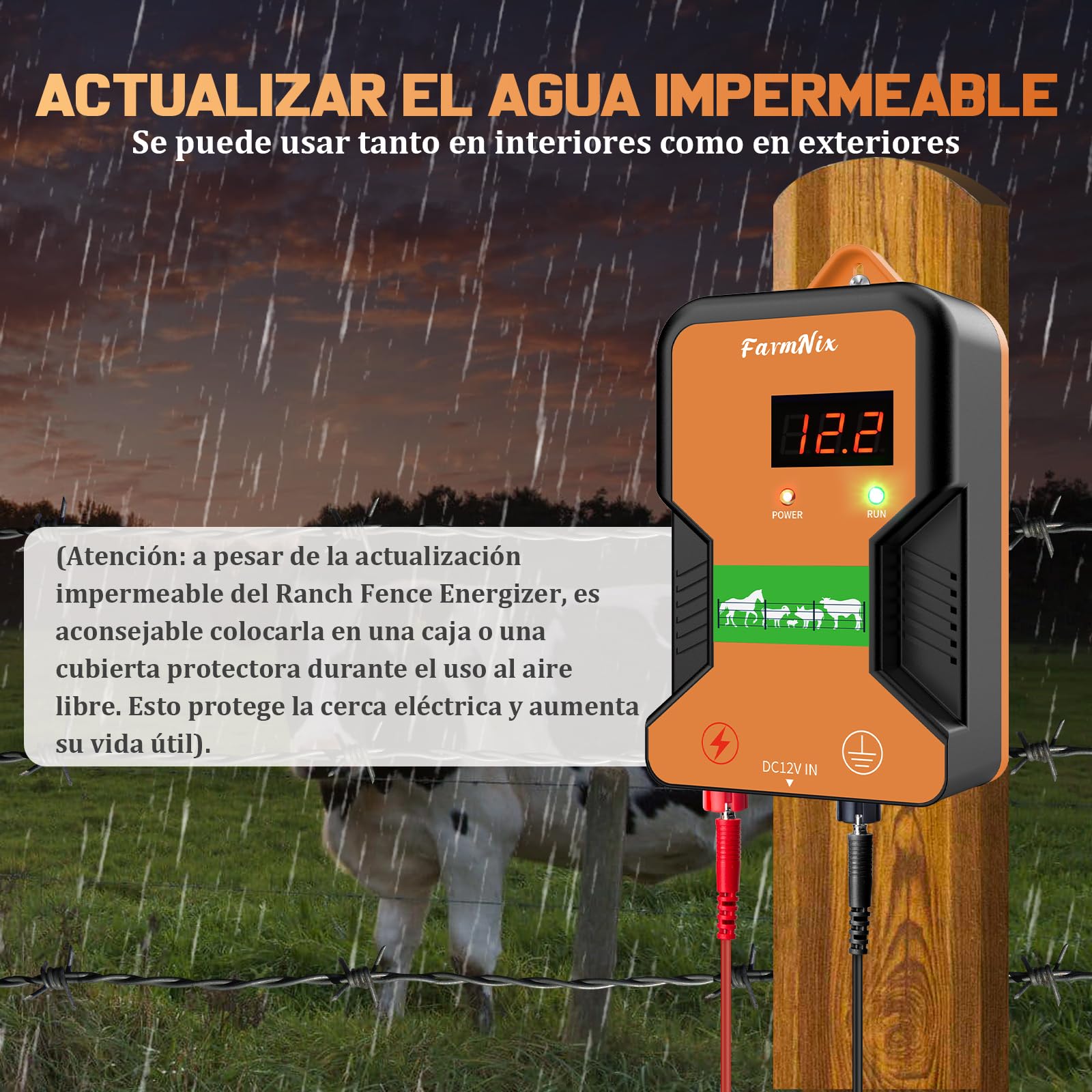15KM Pastor Electrico con pantalla LED,2J Cerca eléctrica Controlador para caballos,220V Cerca eléctrica Pastor para Cría de animales pastores, para Granja Pastar Jardín (Naranja)