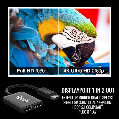 Miniatura 5 de uptab DisplayPort a Dual DisplayPort 8K Adaptador Multi Monitor Splitter, Convertidor Multi-Stream Transport (MST), DP a 2X DP