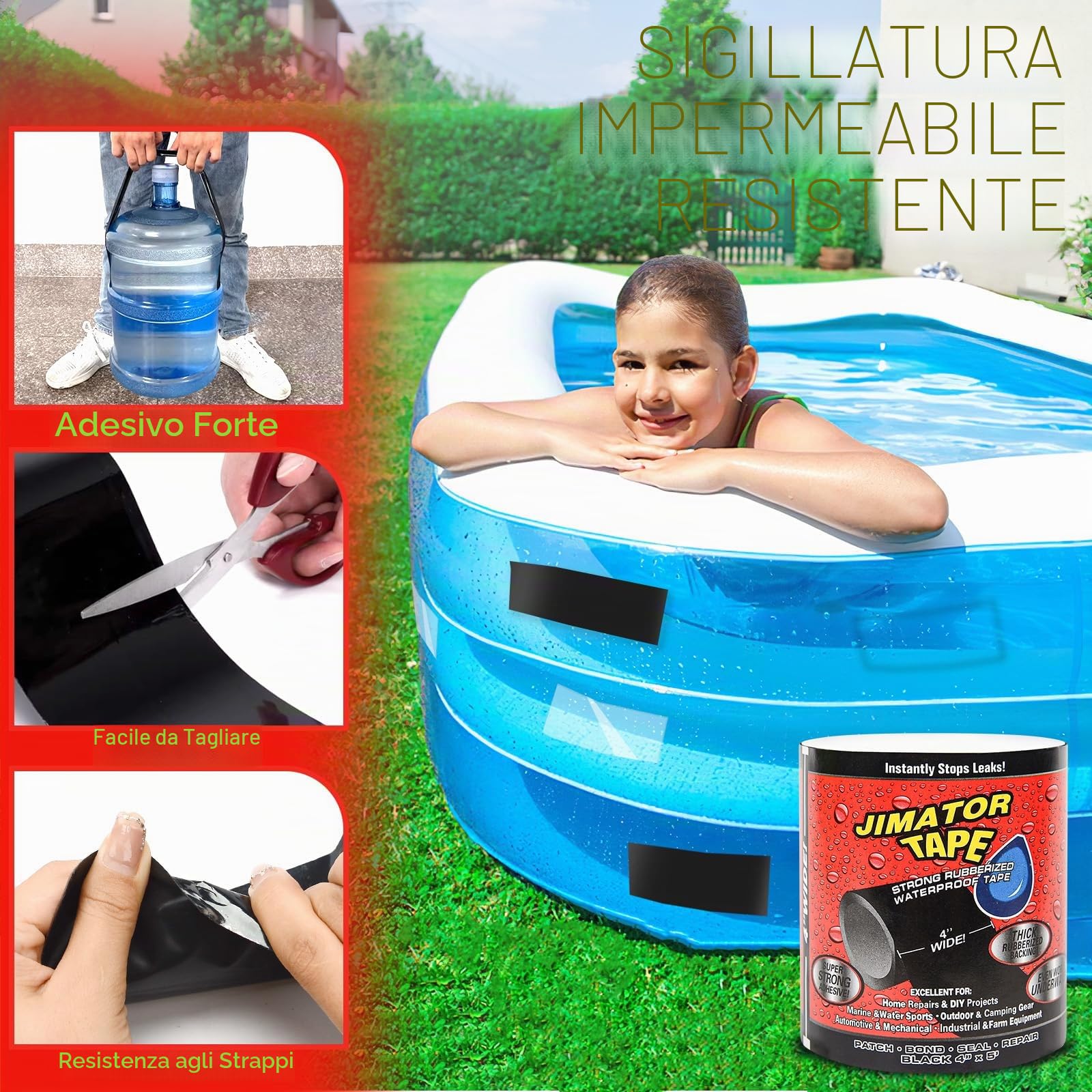 Nastro di riparazione adesivo in silicone nero, nastro flessibile impermeabile adesivo forte per fermare istantaneamente le perdite di nastro in gomma (Transpar)