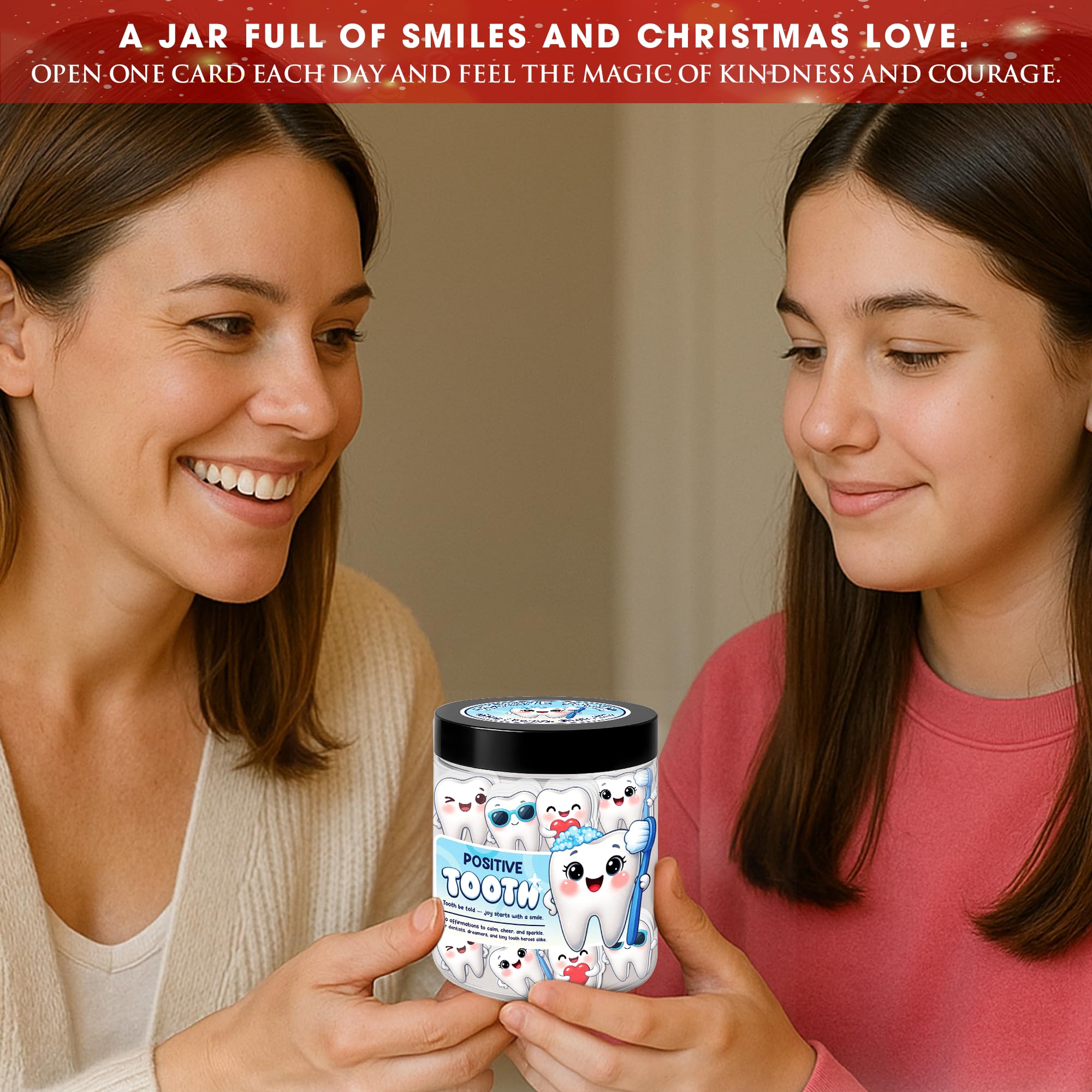 Positive Tooth Jar 60 Affirmation Cards for Women Men Teens Coworkers Dental Assistant Gifts For Dentists Christmas White — view 4