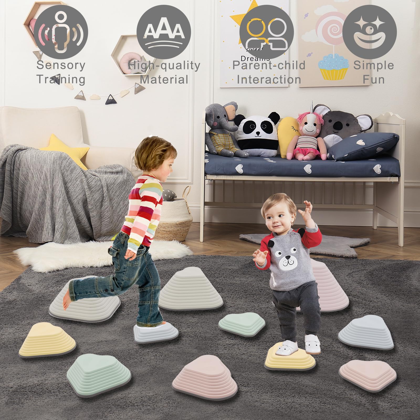 Balanciersteine ​​für Kinder,11 Stück Sensoriksteine ​​für Kleinkinder zur Förderung des Gleichgewichts und der Koordinationsfähigkeit,Stapelsteine ​​Balanciersteine,Indoor und Outdoor