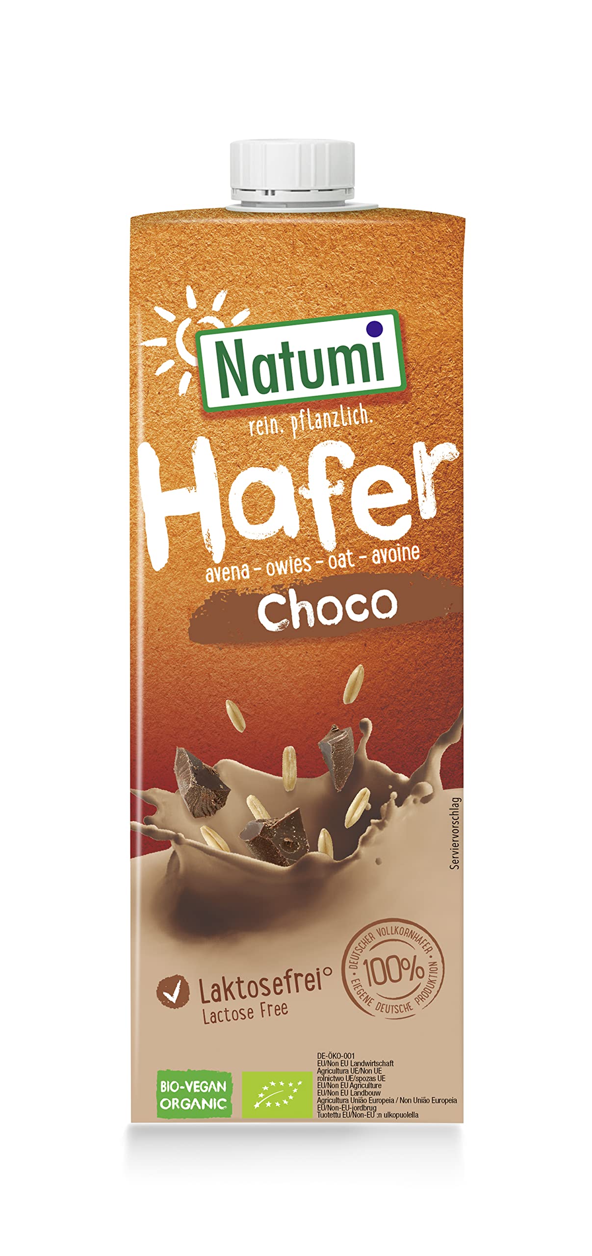 Natumi Bio-Haferdrink Choco, 8 x 1L – laktosefrei, Bio, vegan, hergestellt mit deutschem Hafer, milchfreie Alternative