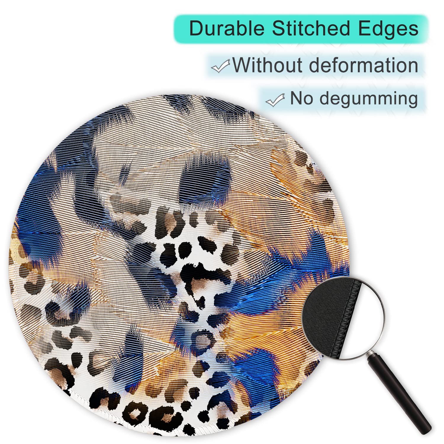 ITNRSIIET Mouse Pad with Stitched Edge, Premium-Textured Mouse Mat Waterproof Non-Slip Rubber Base Round Mousepad for Office Gaming Laptop, Cute Design Desk Accessories, Leopard Print — view 4
