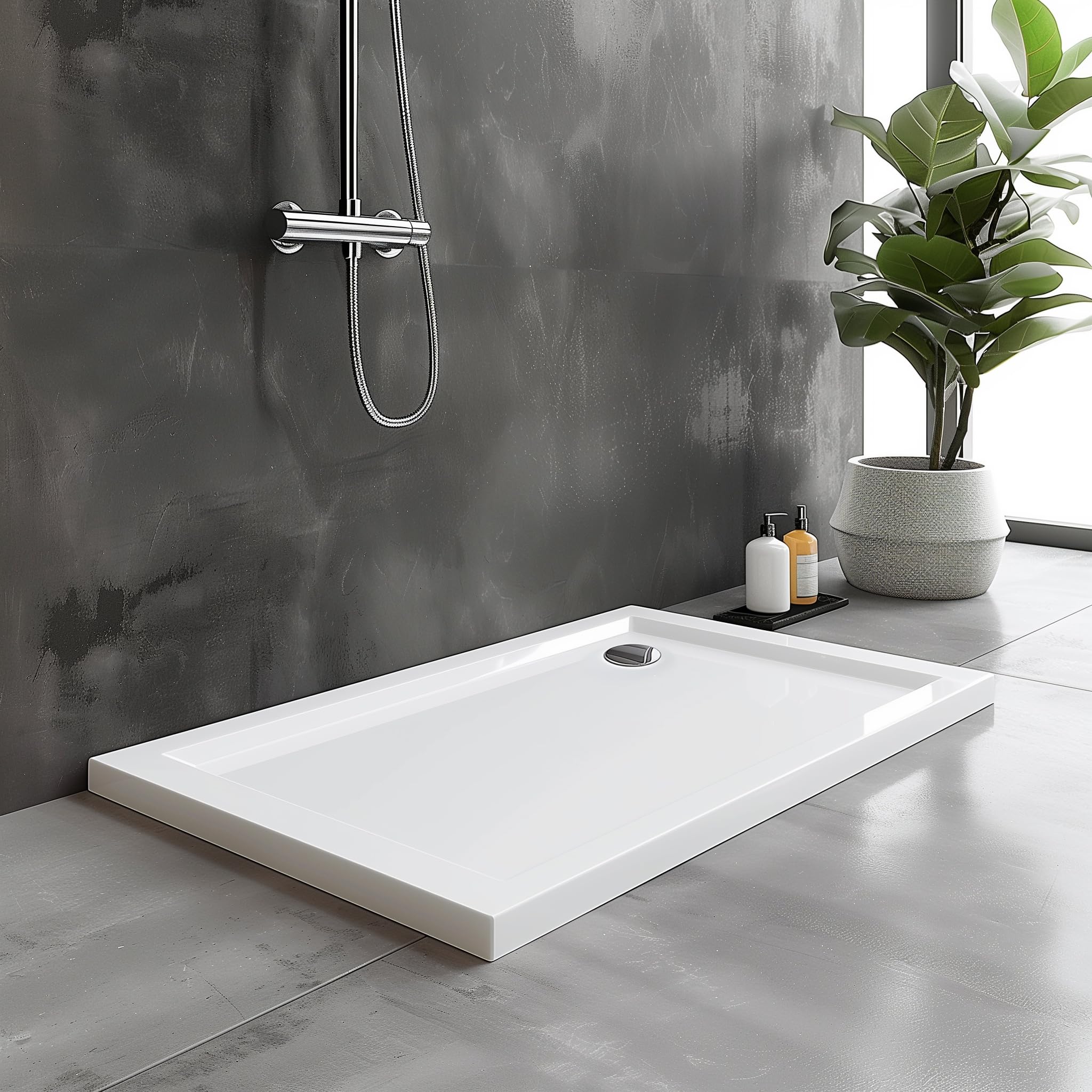 Go Bathrooms Shower Tray 1500 x 900mm White Rectangle Shower Tray 40mm Low Profile Enclosure Stone Resin Acrylic Capped Cubicle Tray