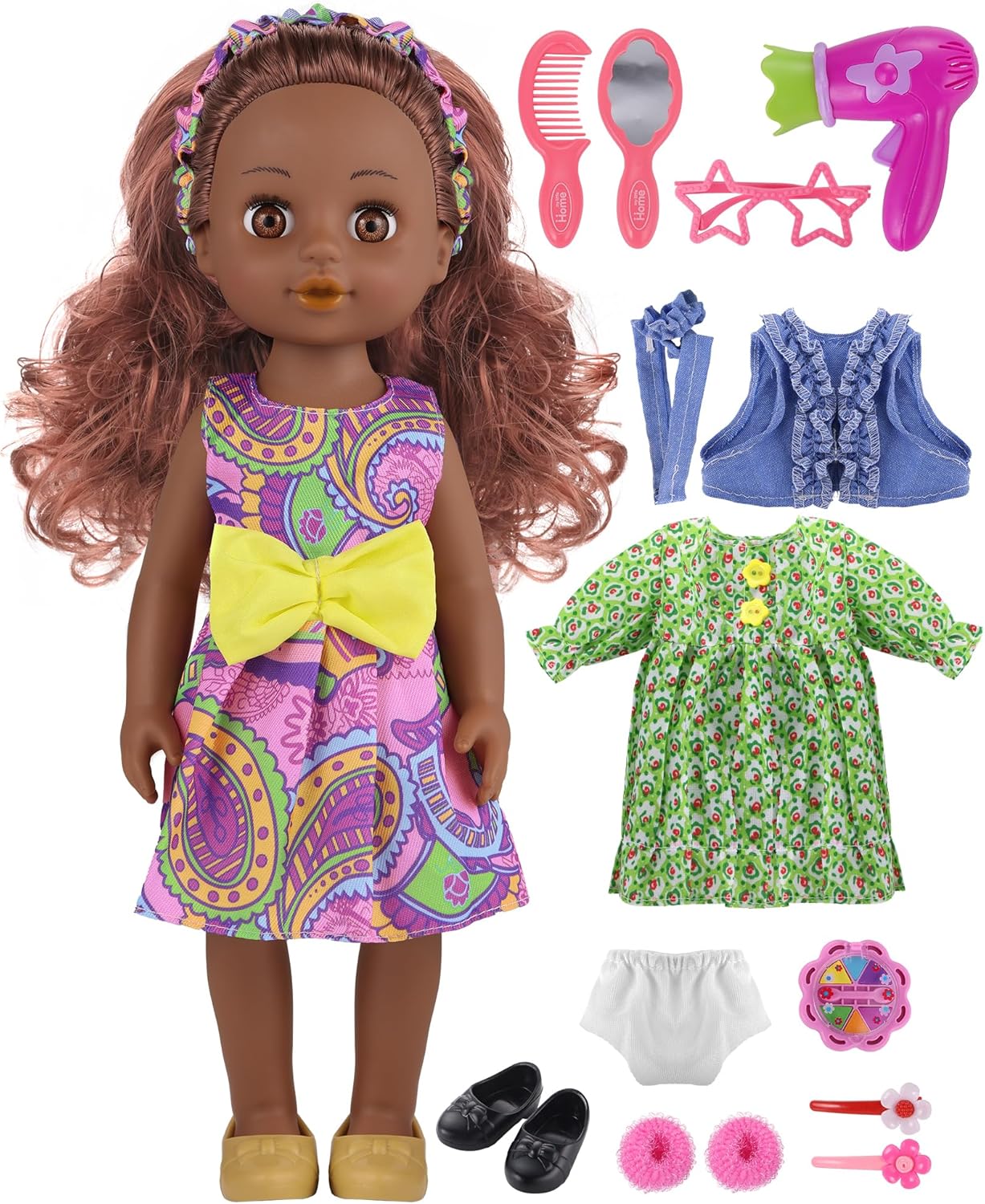 GAGAKU Black Doll for Girls, 14" Black Baby Dolls Set for Toddlers Kids 2 3 4 5 6 Years Old, Black Girl Baby Doll with Natural Hair, Including Doll Clothes Accessories