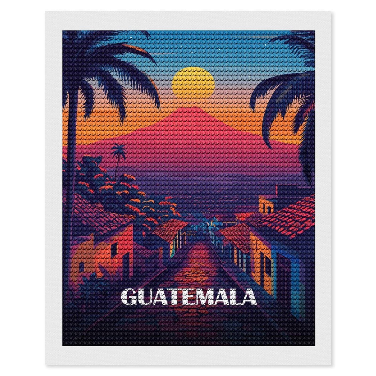 Junmoney Guatemala Travel Diamond Painting Set 16"x20", for Beginners, Modern Decor, Simple to Start, Gift Idea, Pleasing Wall Art Project
