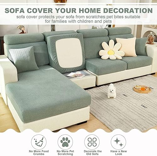Miniatura 6 de Dosurgorn Fundas mágicas para sofá, fundas mágicas para sofá, fundas seccionales clásicas, funda elástica universal resistente al desgaste (verde