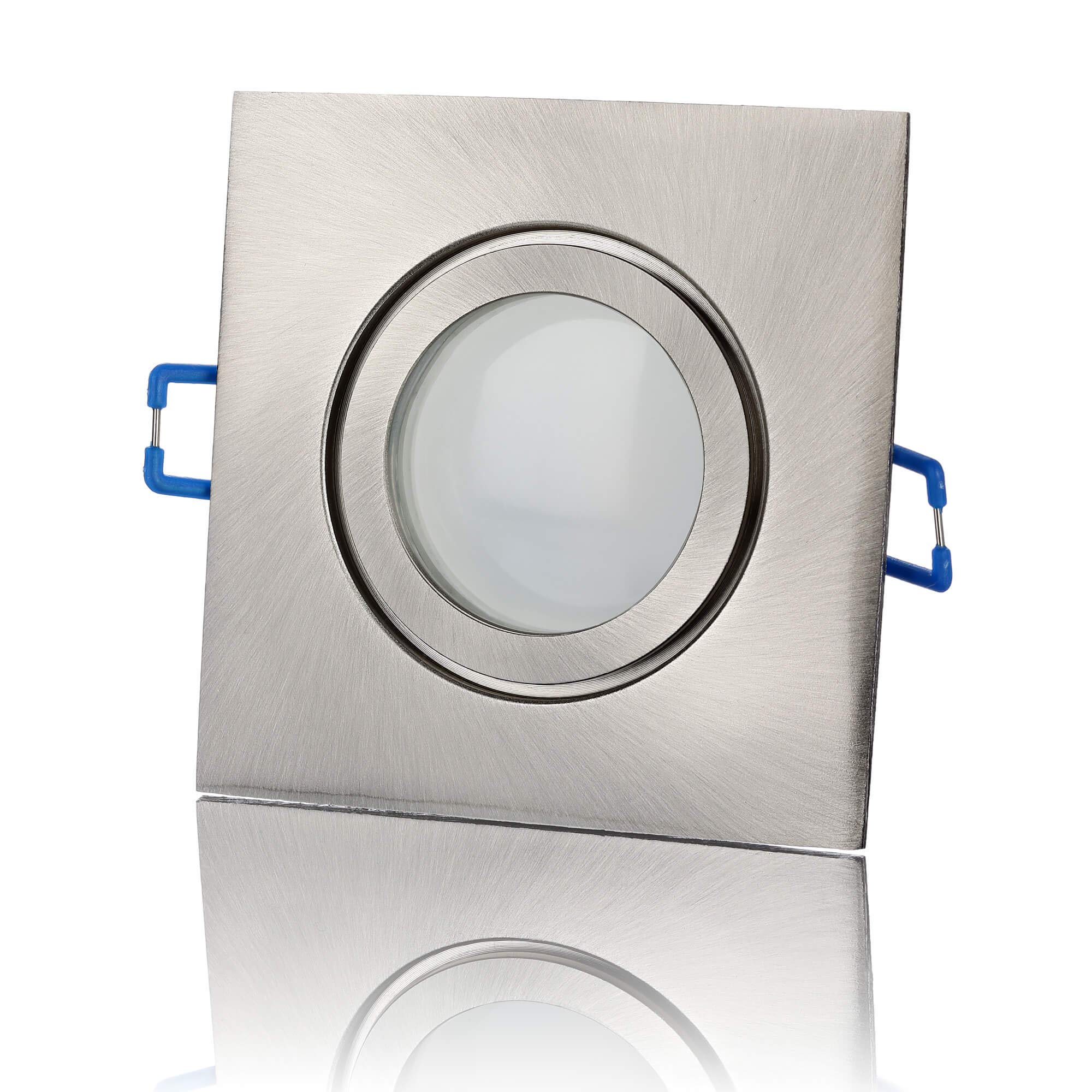 lambado® Premium LED Spots IP44 Flach in Edelstahl gebürstet - Hell & Sparsam inkl. 230V 5W Strahler warmweiß dimmbar - Moderne Beleuchtung durch zeitlose Bad-Einbaustrahler/Deckenstrahler für Außen