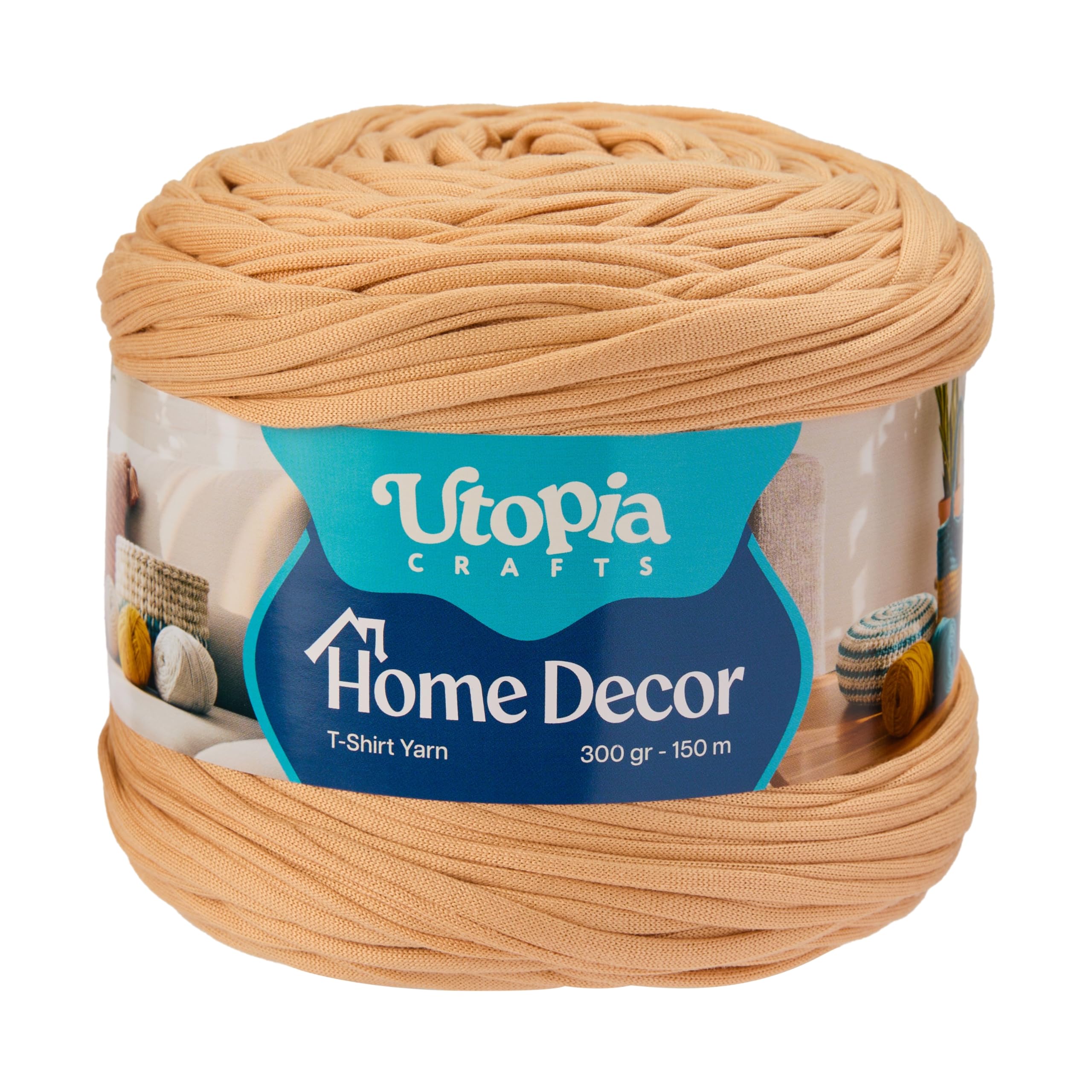 Utopia Crafts T-Shirt Yarn for Crocheting Bags & Baskets - Chunky Yarn for Crochet, Tshirt Tube Ribbon, 300g 150m, 5-7mm Jersey Cord (Beige Sand)