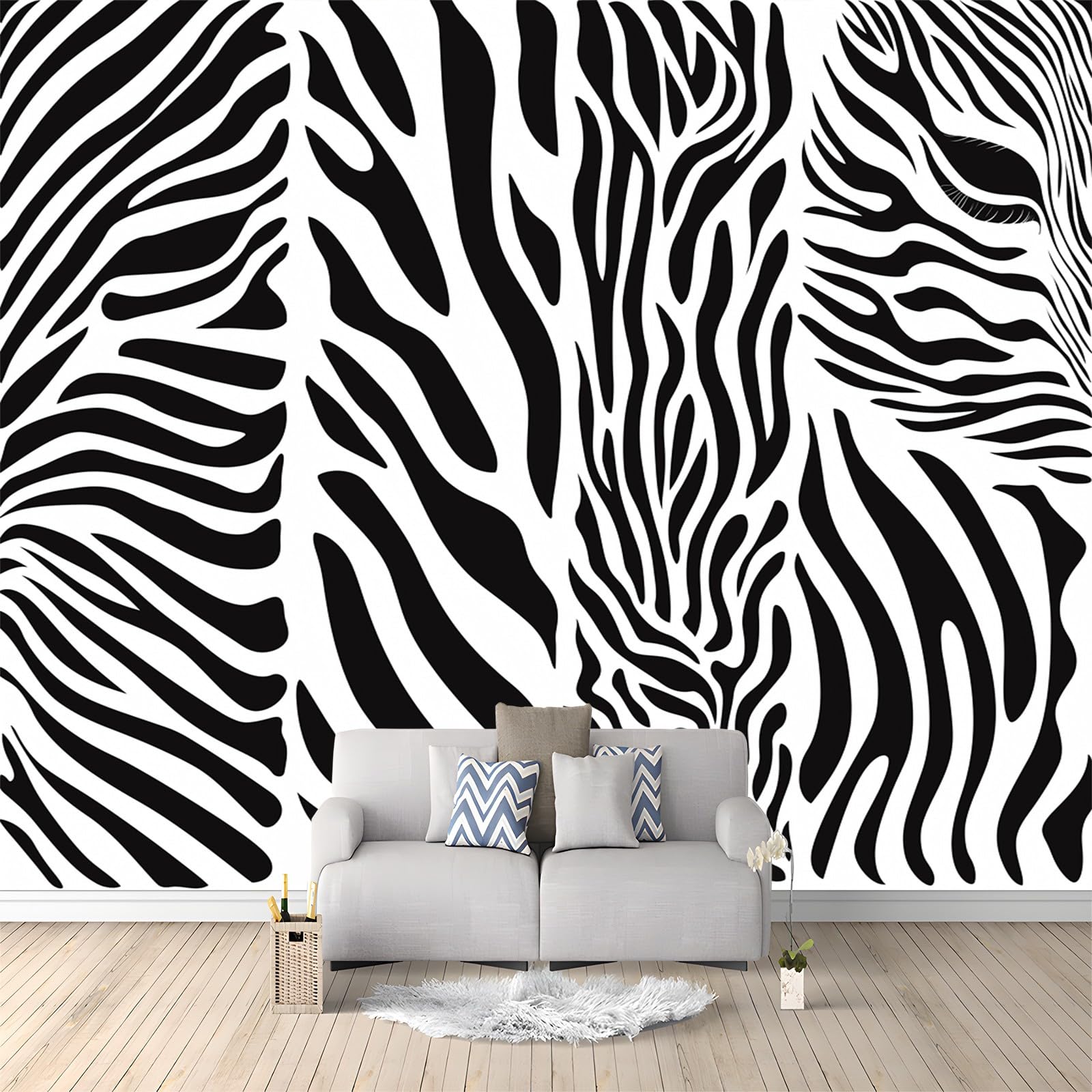 Tapety, paski zebry, 350 x 256 cm, flizelina, fototapeta, z możliwością dostosowania rozmiaru, nowoczesna tapeta do salonu, sypialni, korytarza, dekoracyjna, łatwa w instalacji, biało-czarna