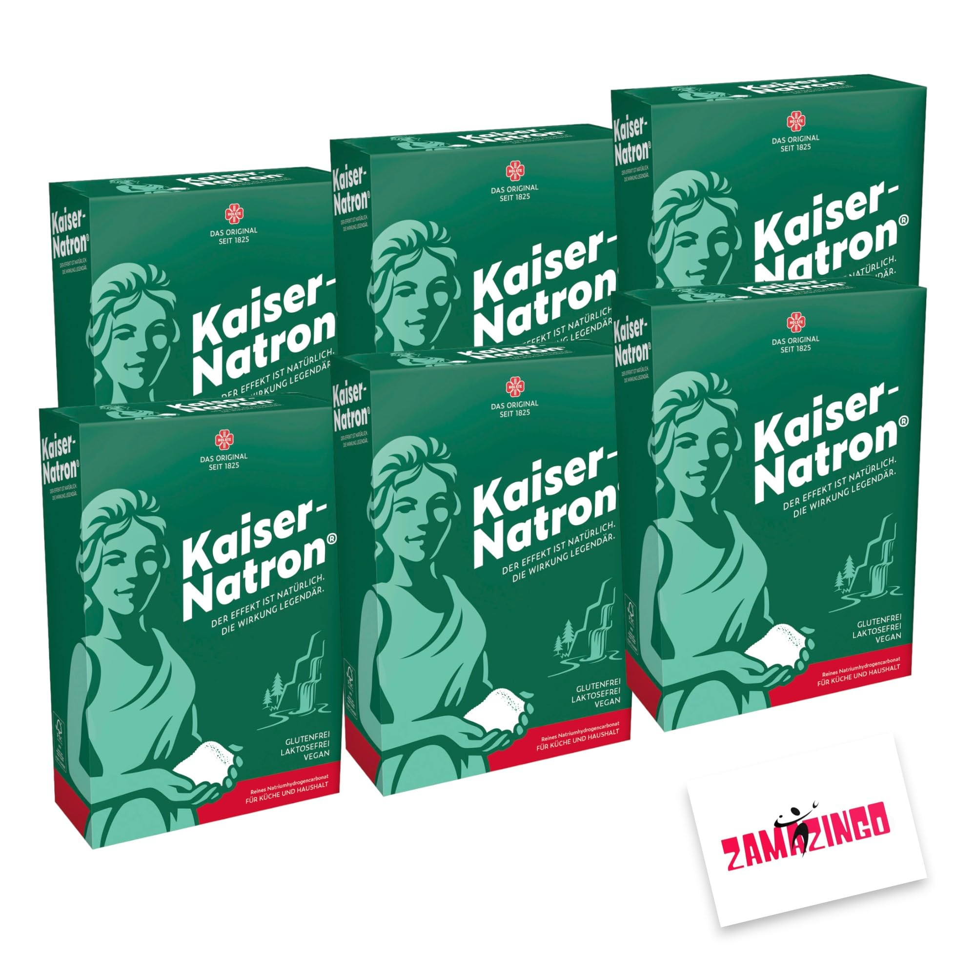 Kaiser Natron Pulver 6 x 250g | Reines Natriumhydrogencarbonat für Küche und Haushalt, Pulver, Glutenfrei, Vegan, Laktosefrei + Zama4Zingo Karte