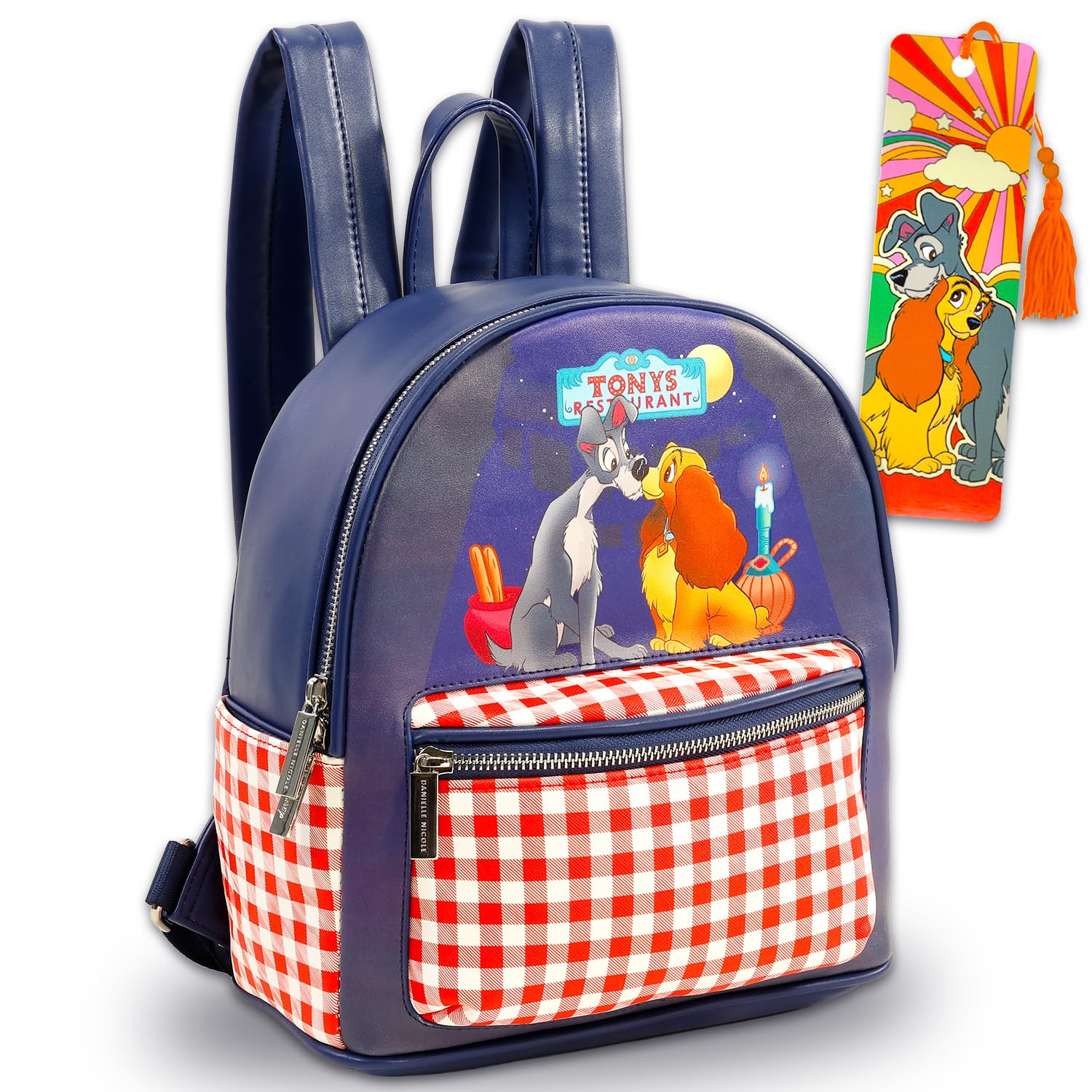 Disney Lady and the Tramp Mini Backpack for Adults - Bundle 12" Leather Backpack Purse for Women Plus Bookmark | Lady & the Tramp Small Bookbag Set