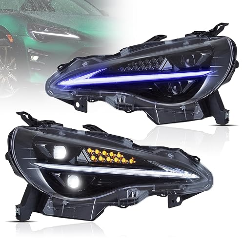 VLAND LED Headlights For 2012-2020 Toyota 86 GT86 / 2013-2016 Scion FR-S / 2013-2020 Subaru BRZ, Start Bule to White Headlamp Assembly, Dynamic DRL & Sequential Turn Signal